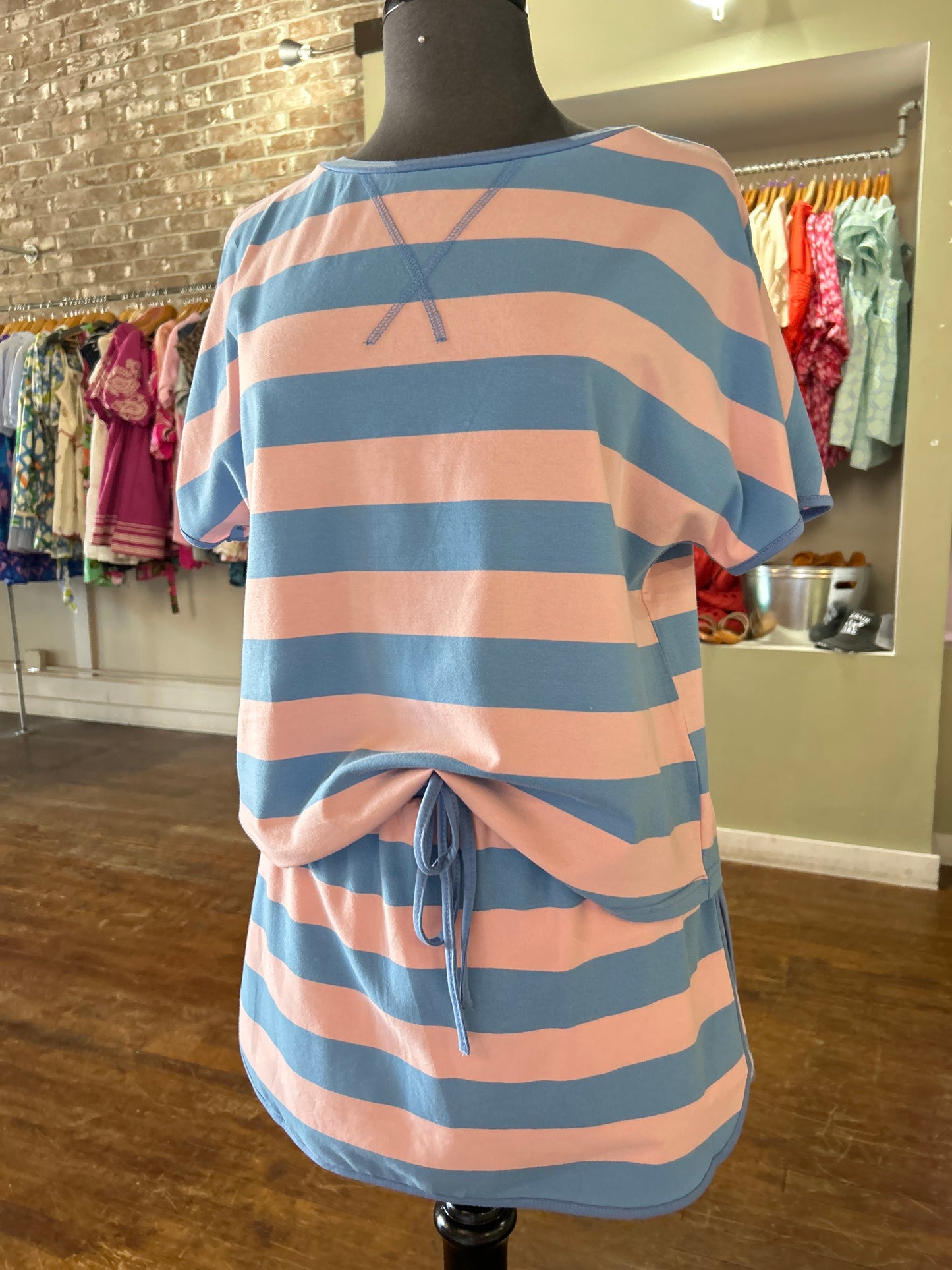Striped Print Tee & Skort 2pcs Set | S-XL - Blue and Pink