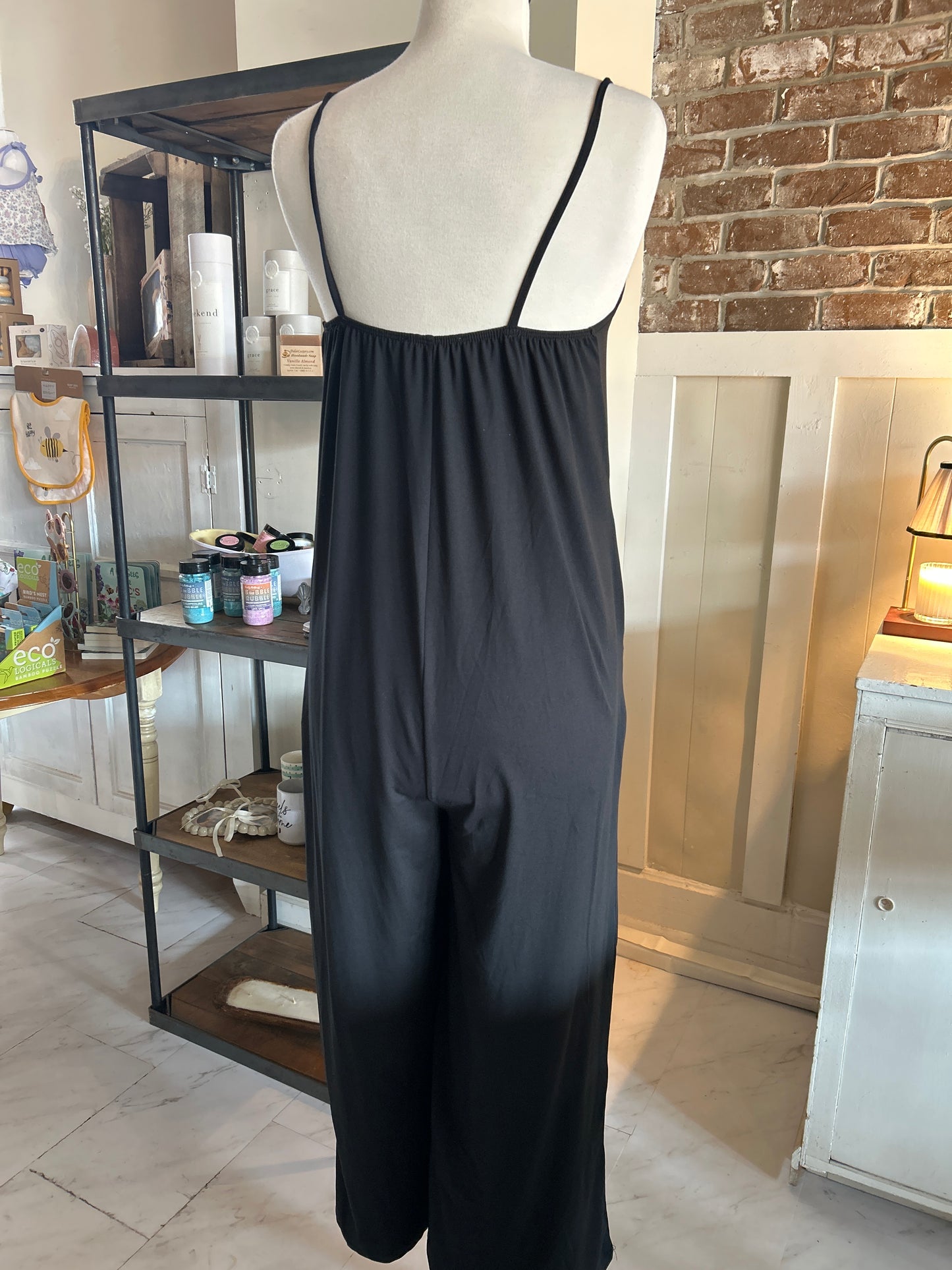 Spaghetti Strap Solid Wide Jumpsuit - Black