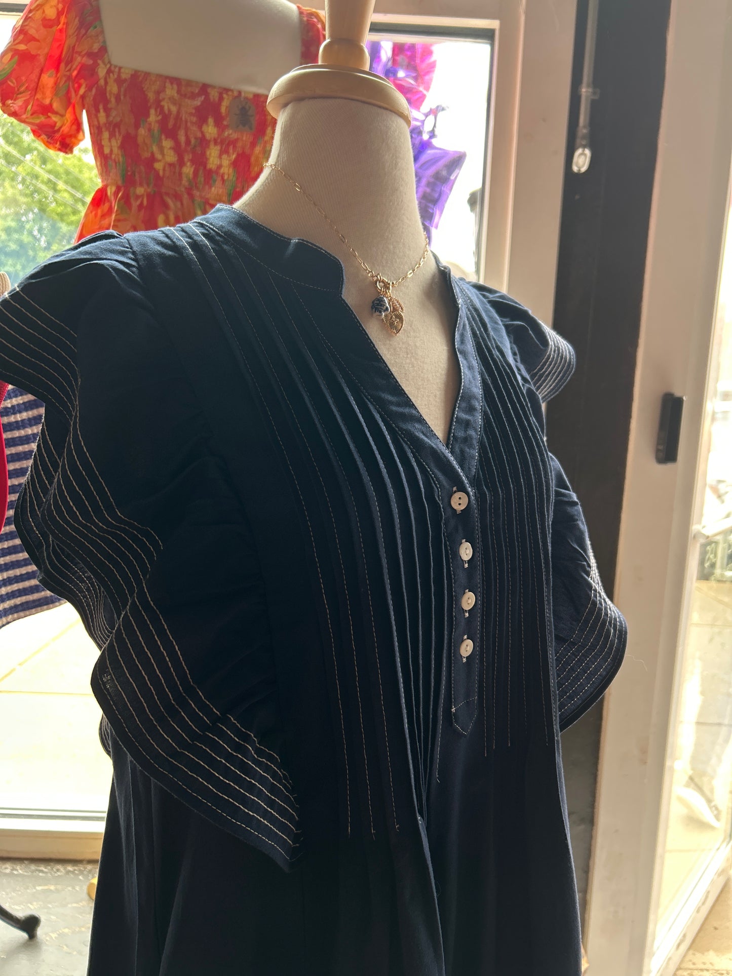 Navy Ruffle Sleeve Dress