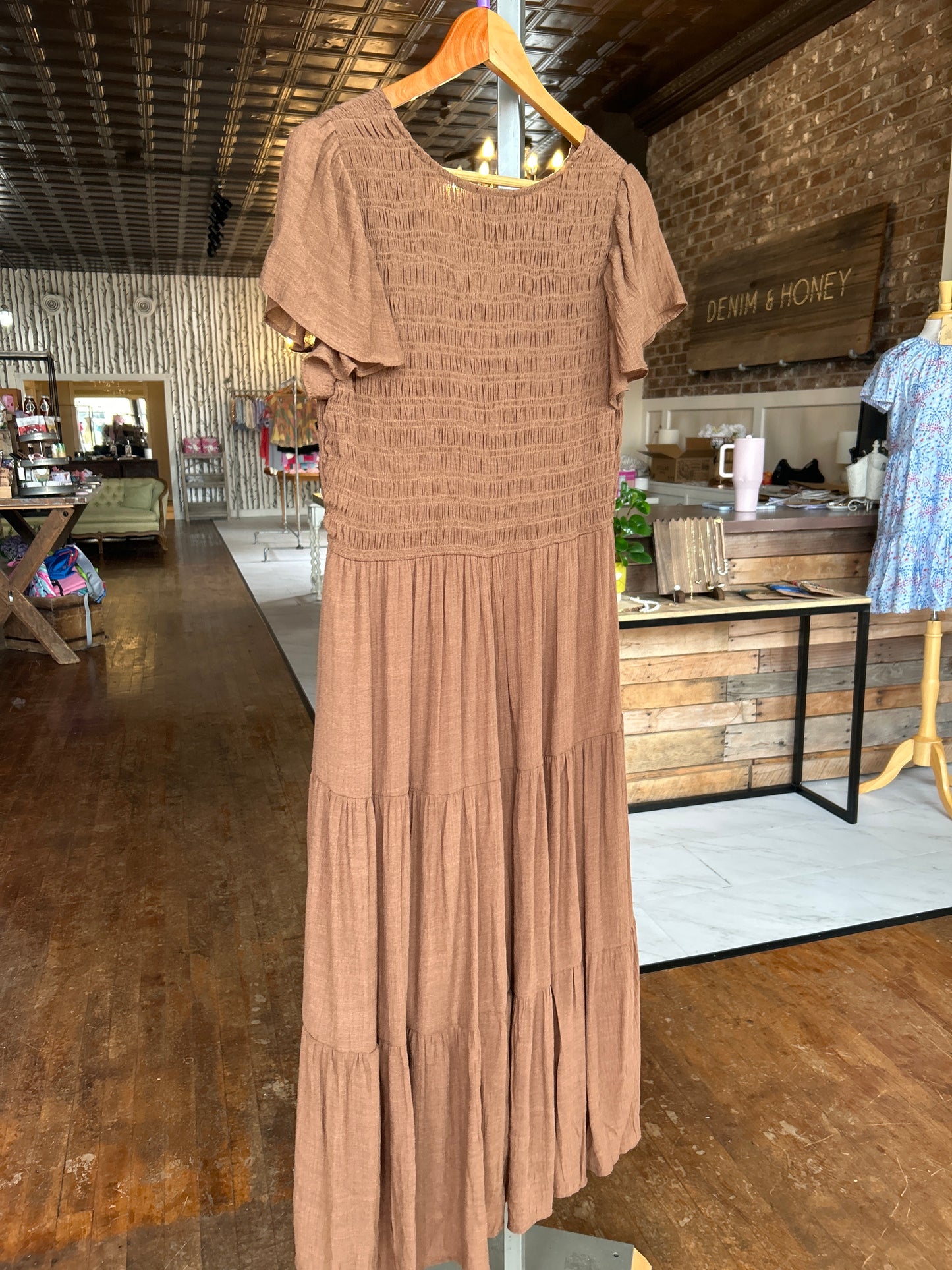 Flutter Sleeve Midi Dress - Plus - Dark Brown