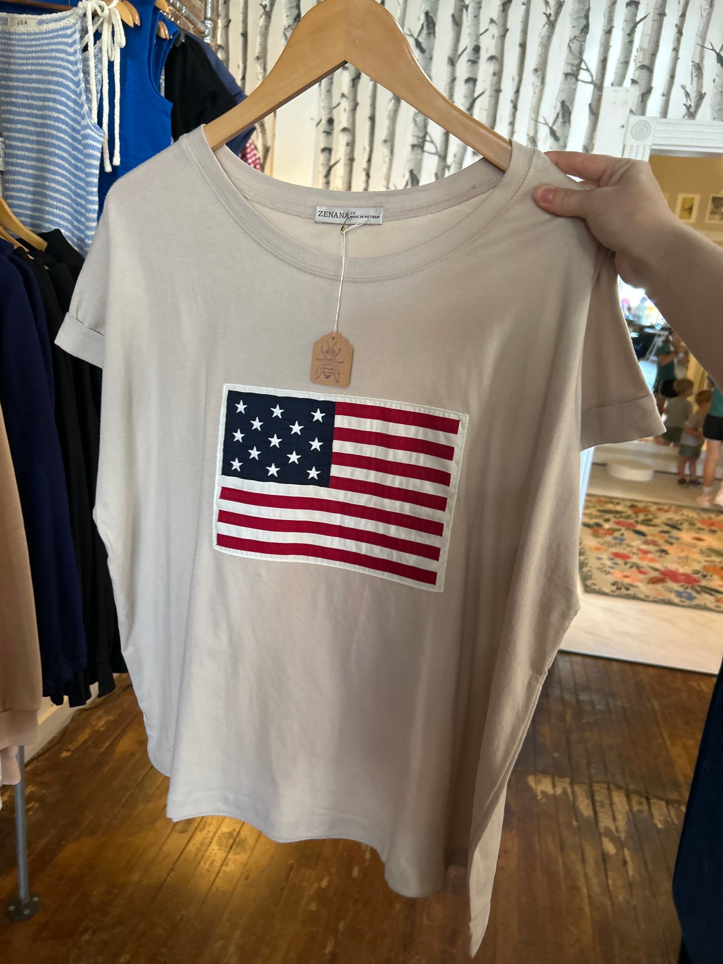 American Flag Patch Tee - Sand - Plus