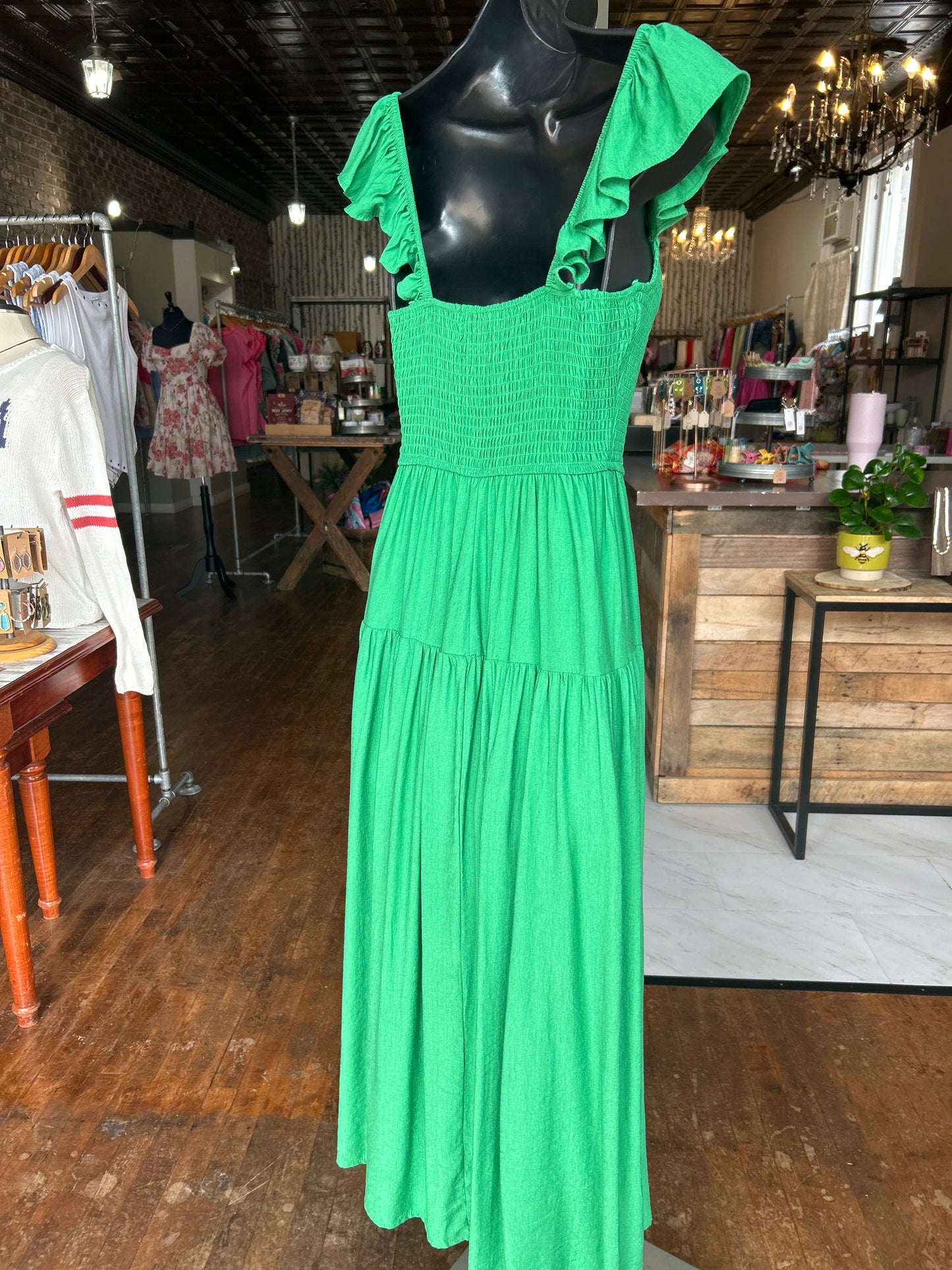 Smocked Ruffle Sleeve Midi Dress - Dress