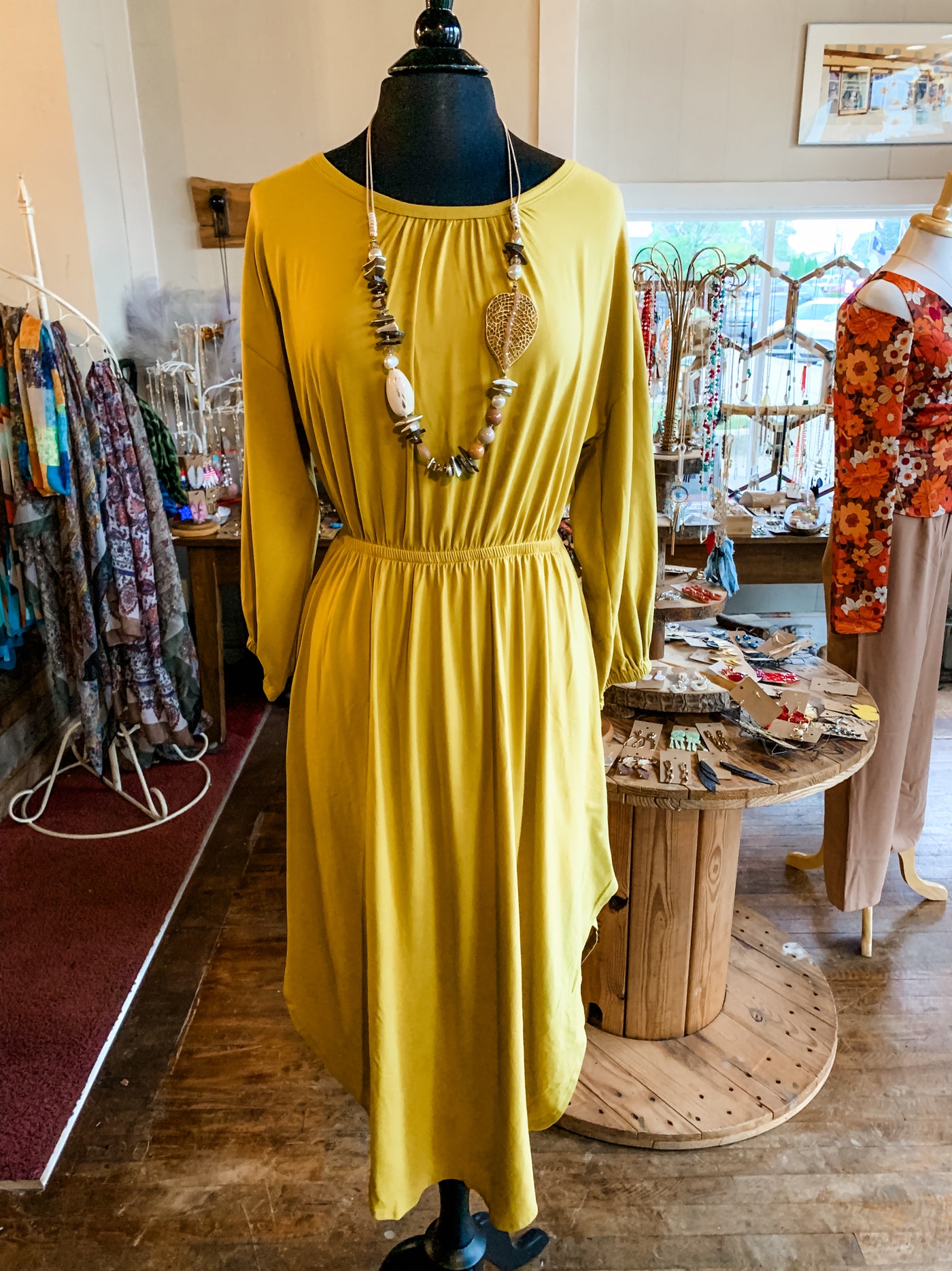 Chartreuse Midi Dress with Tie