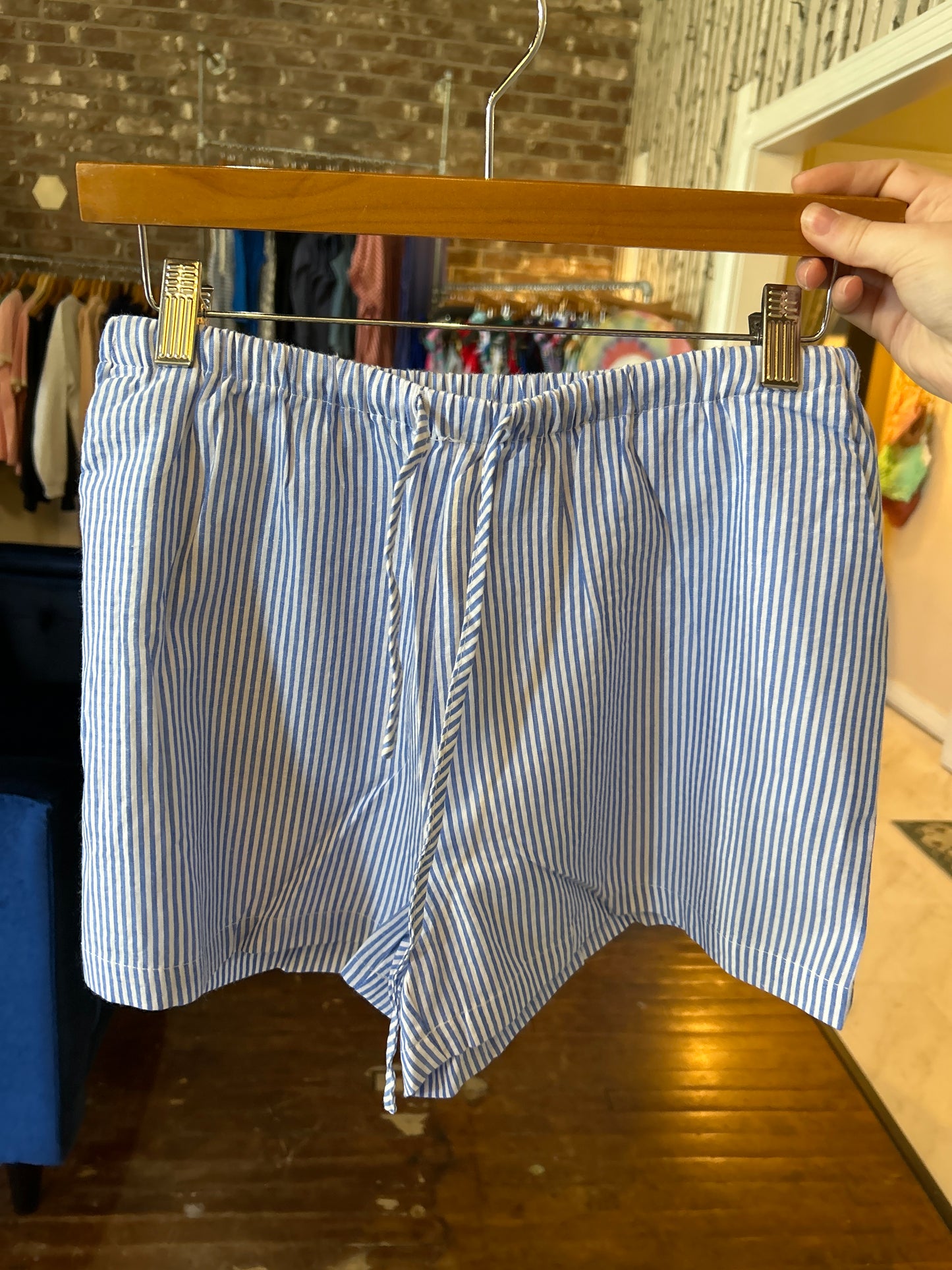 Striped Drawstring Waist Shorts - Blue & White