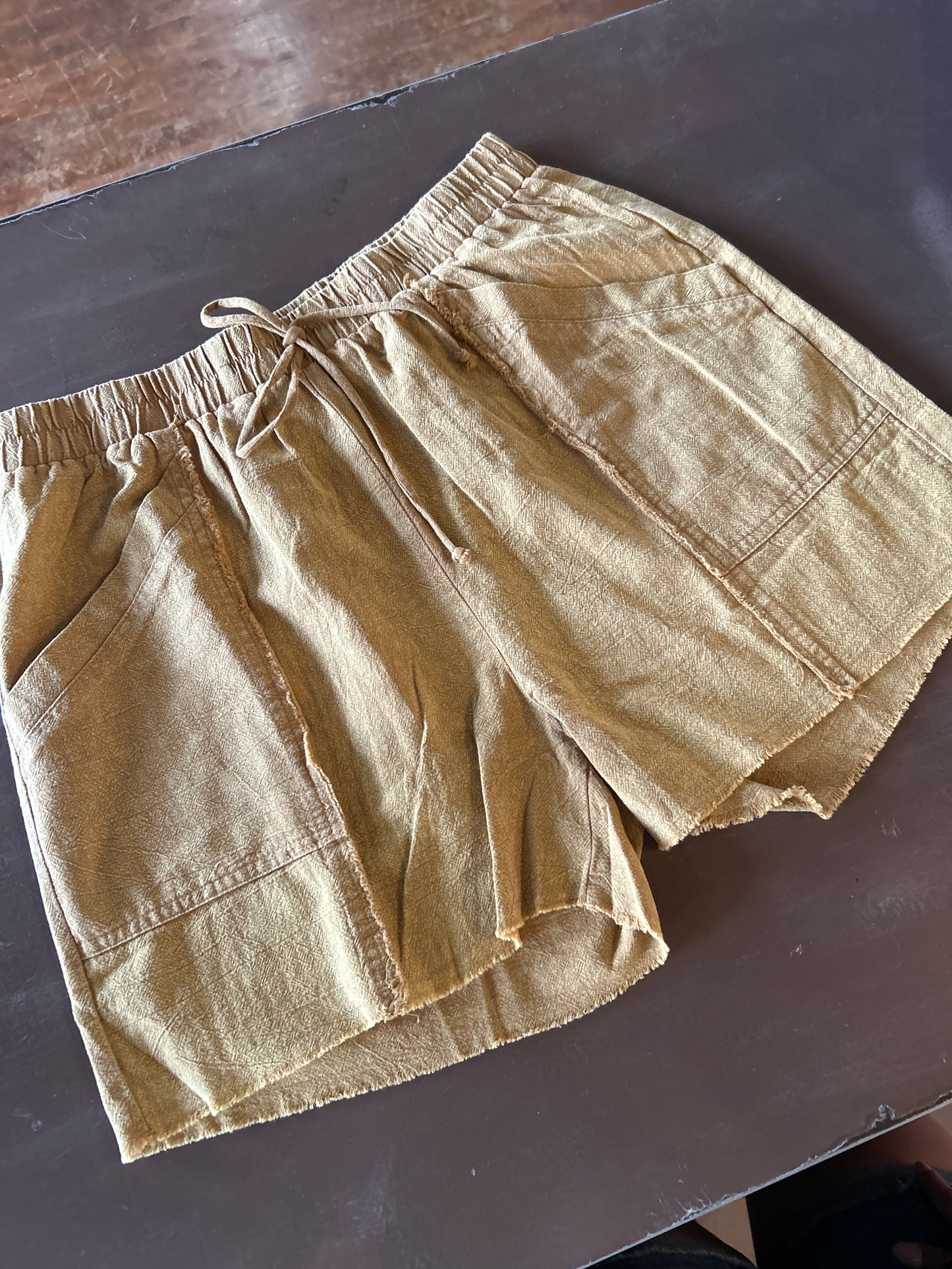 Curry Raw Edge Drawstring Shorts