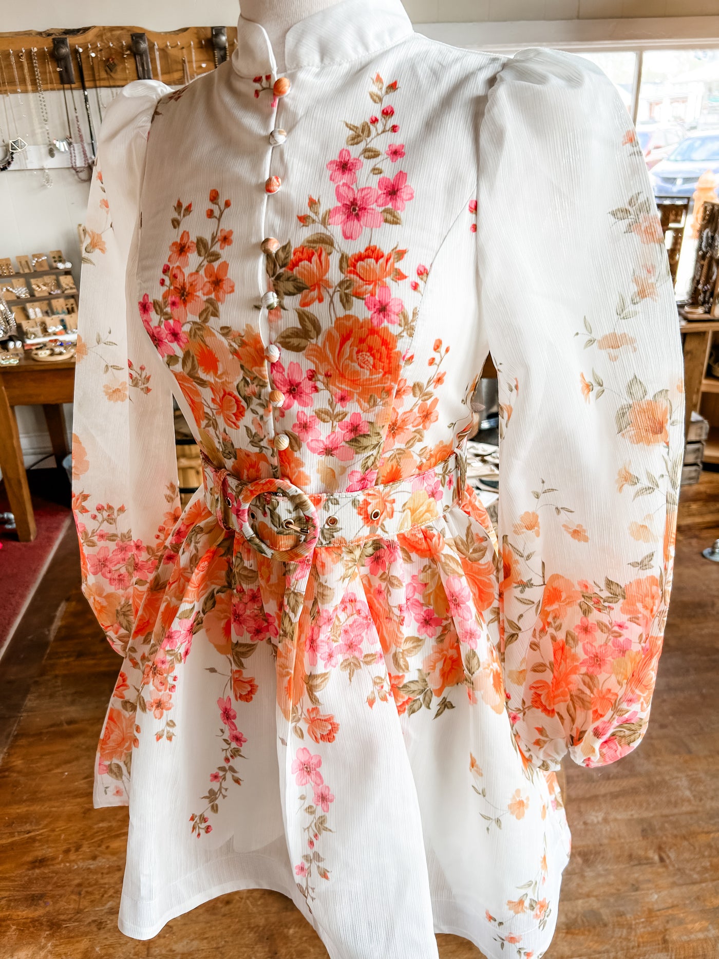 Classic Floral Dress with Belt