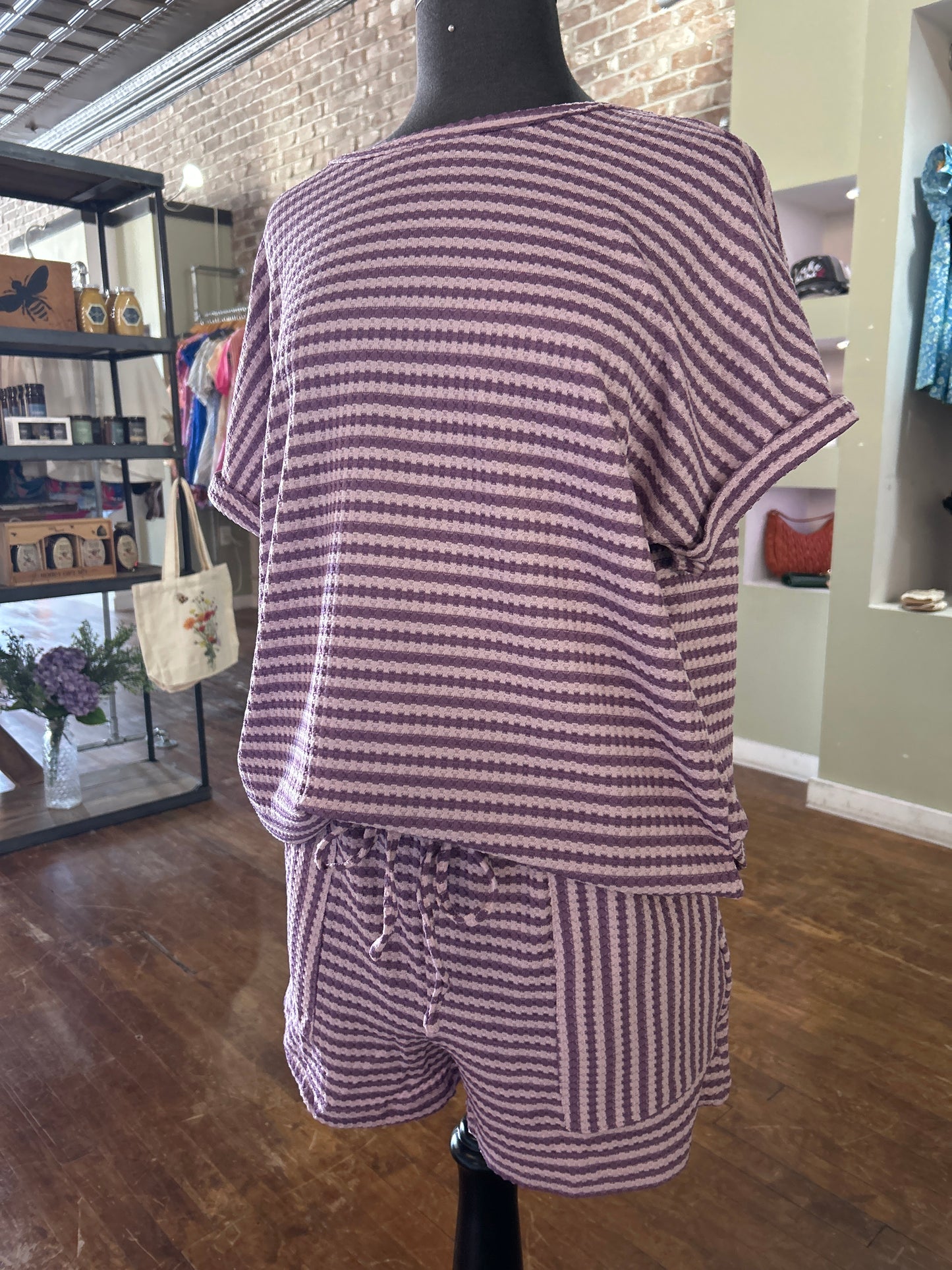 Texture Stripe Knit 2pcs Shorts Set | S-Xl -Purple