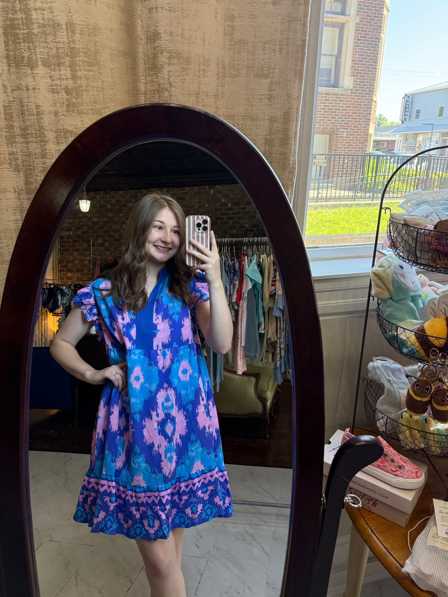 Mix Abstract Print Flutter Sleeve Dress - OCEAN MIX