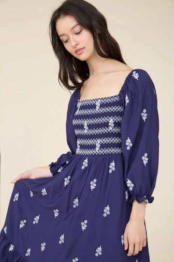 Roselyn Midi Dress - Navy