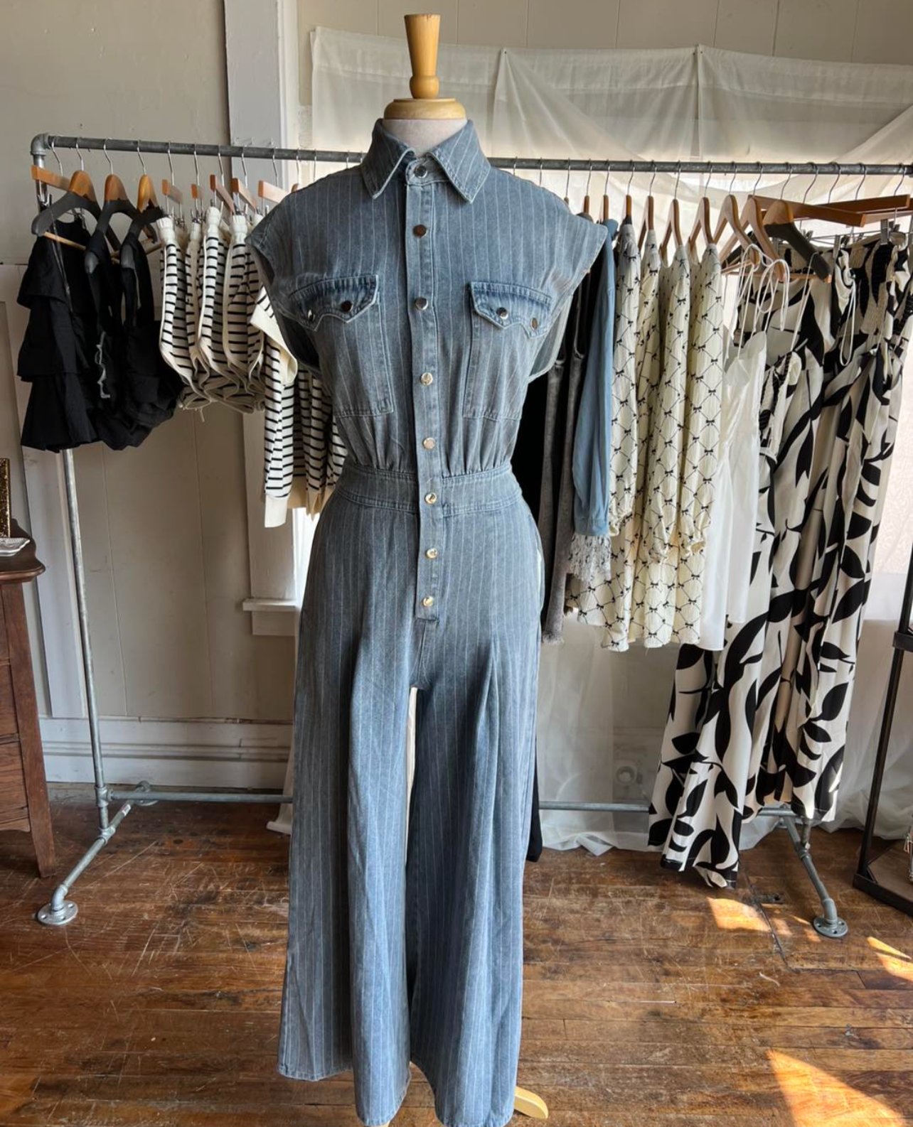 Striped Denim Jumpsuit