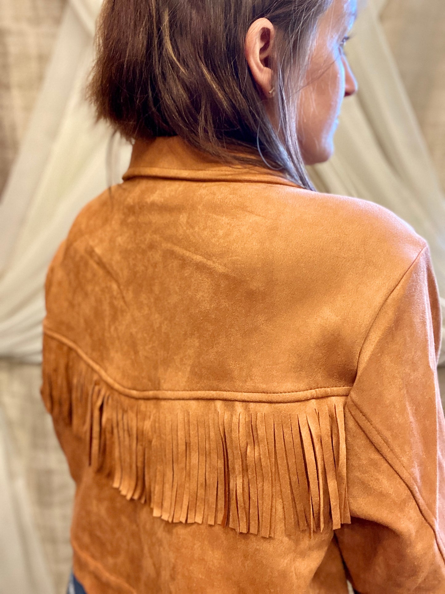Camel Suede Jacket with Fringe