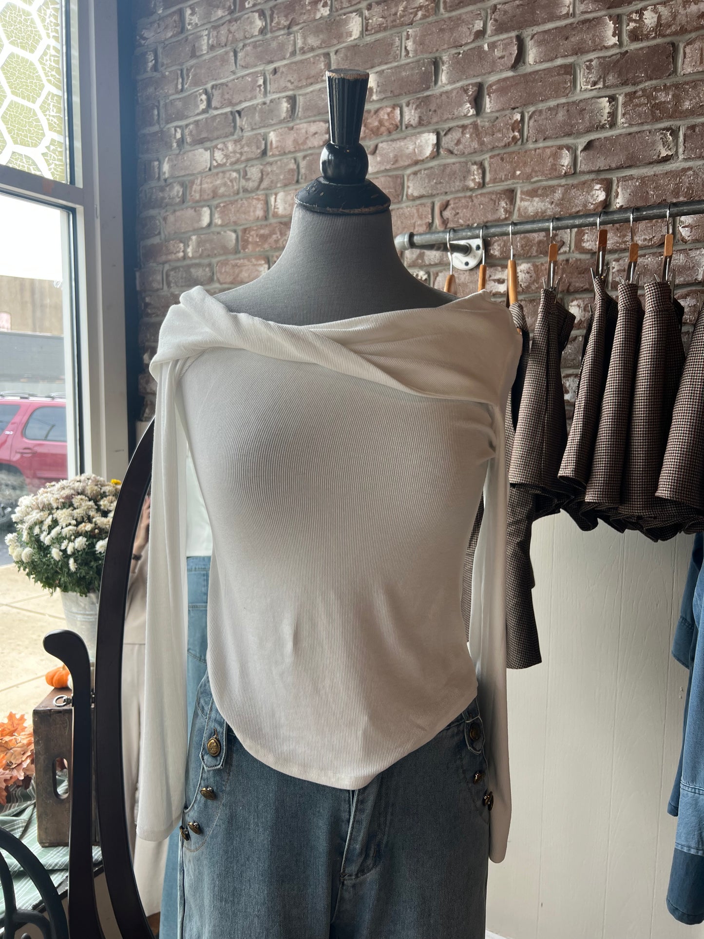 White Top with Twisted Neckline