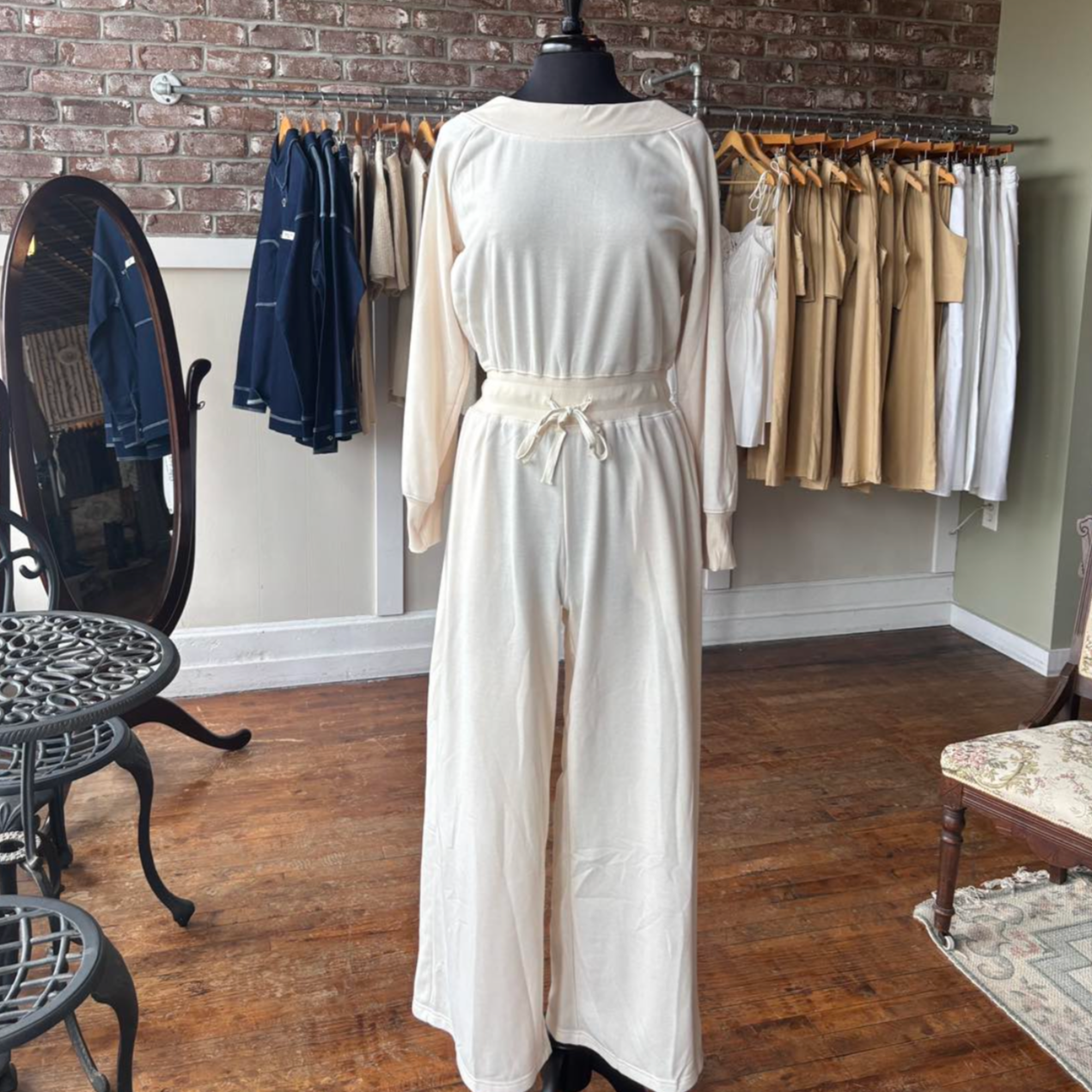 Long Sleeve Cream Jumpsuit