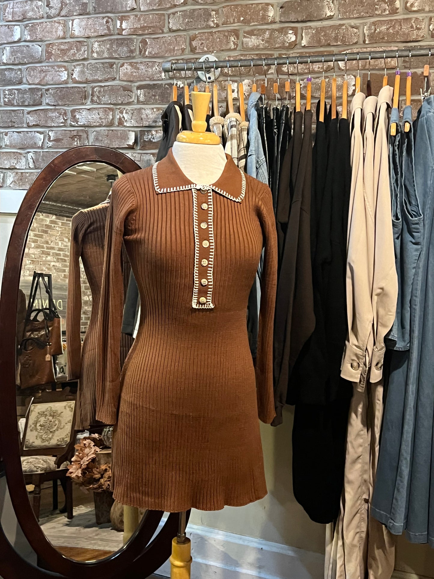 Ribbed Knit Dress with Saddle Stitch Details