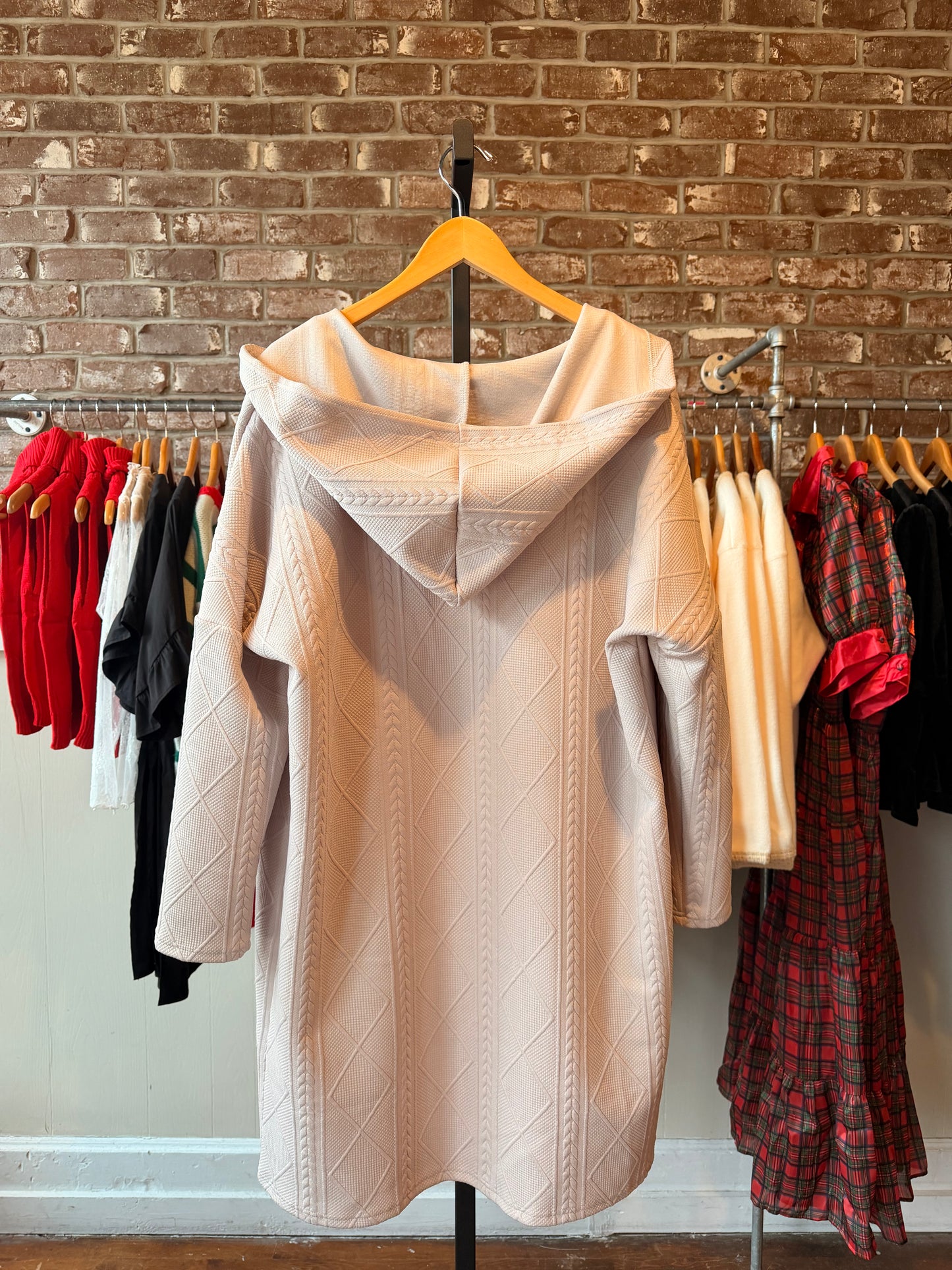 Long Cardigan with Cable Knit Design