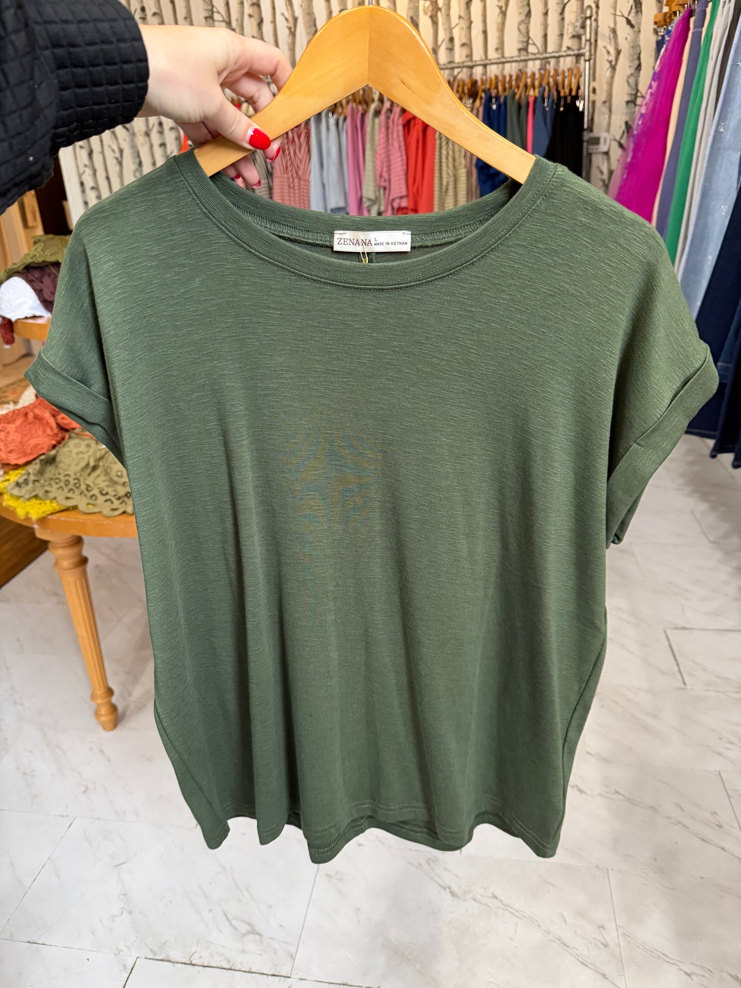 Folded Sleeve Cotton Tee - Dark Green