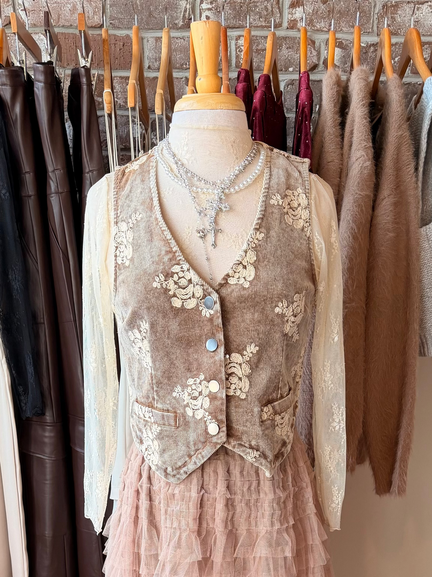 Embroidered Corduroy Vest