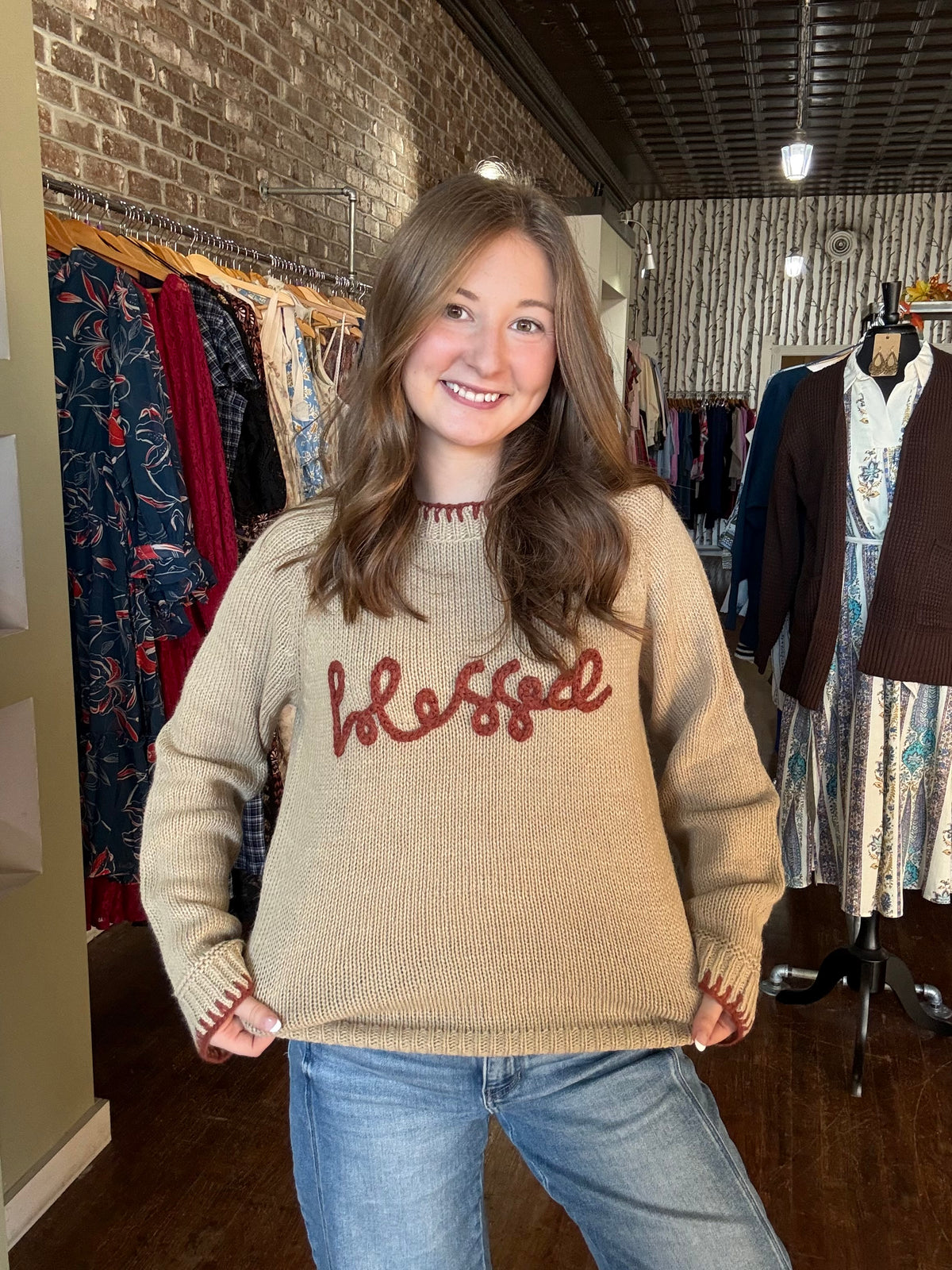 Blessed Sweater with Blanket Stitch