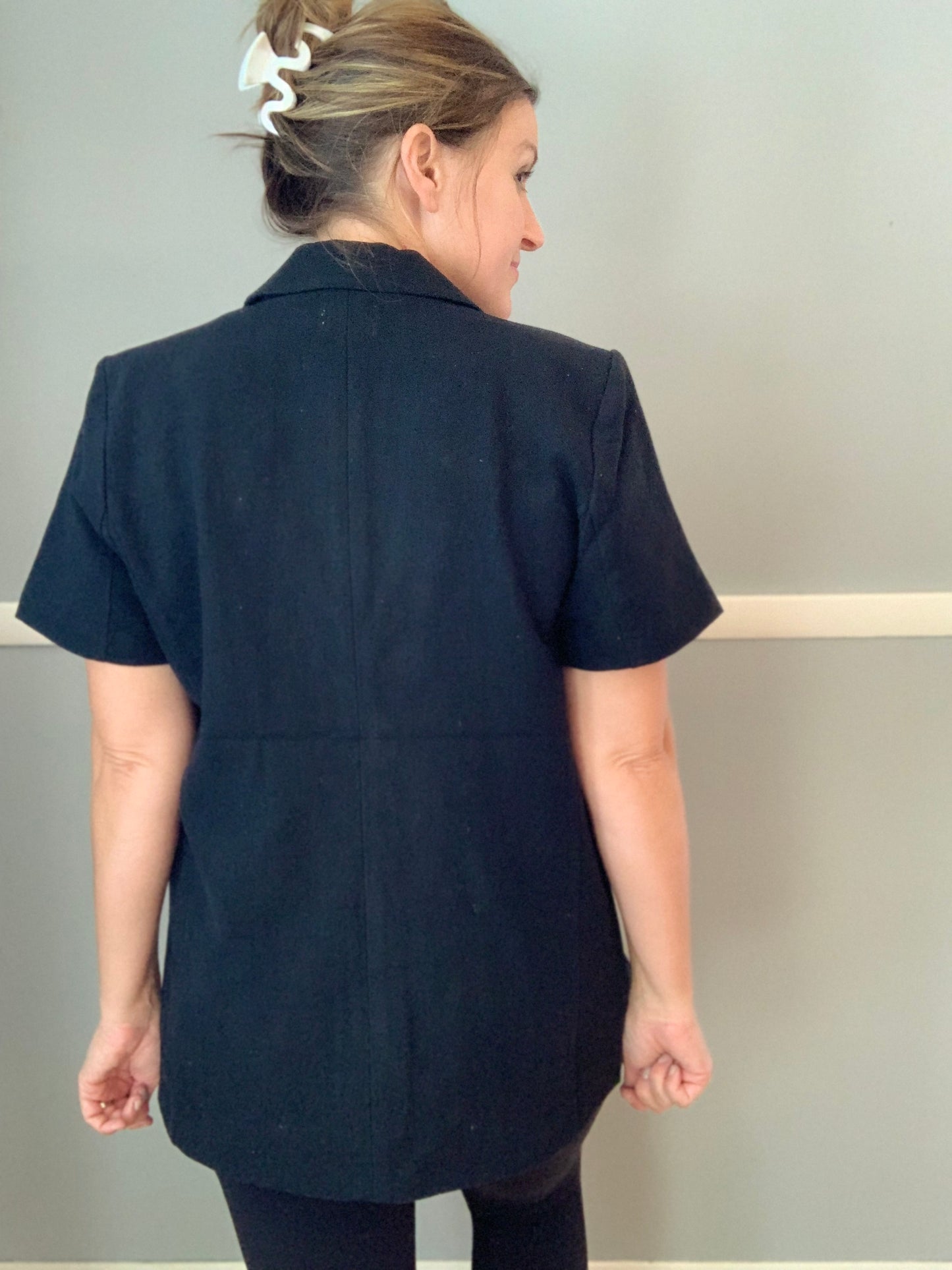 Short Sleeve Black Denim Blazer