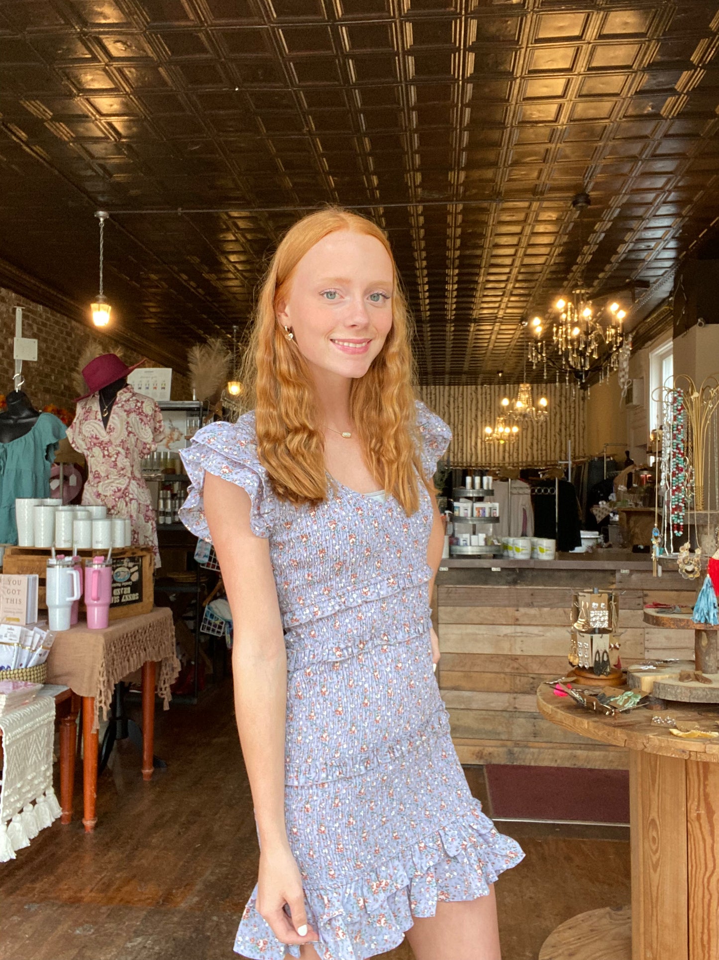 Dusty Blue Floral Dress