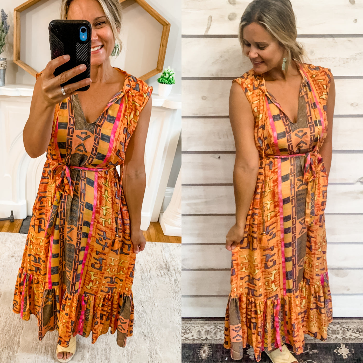 Boho Print Tangerine Dress