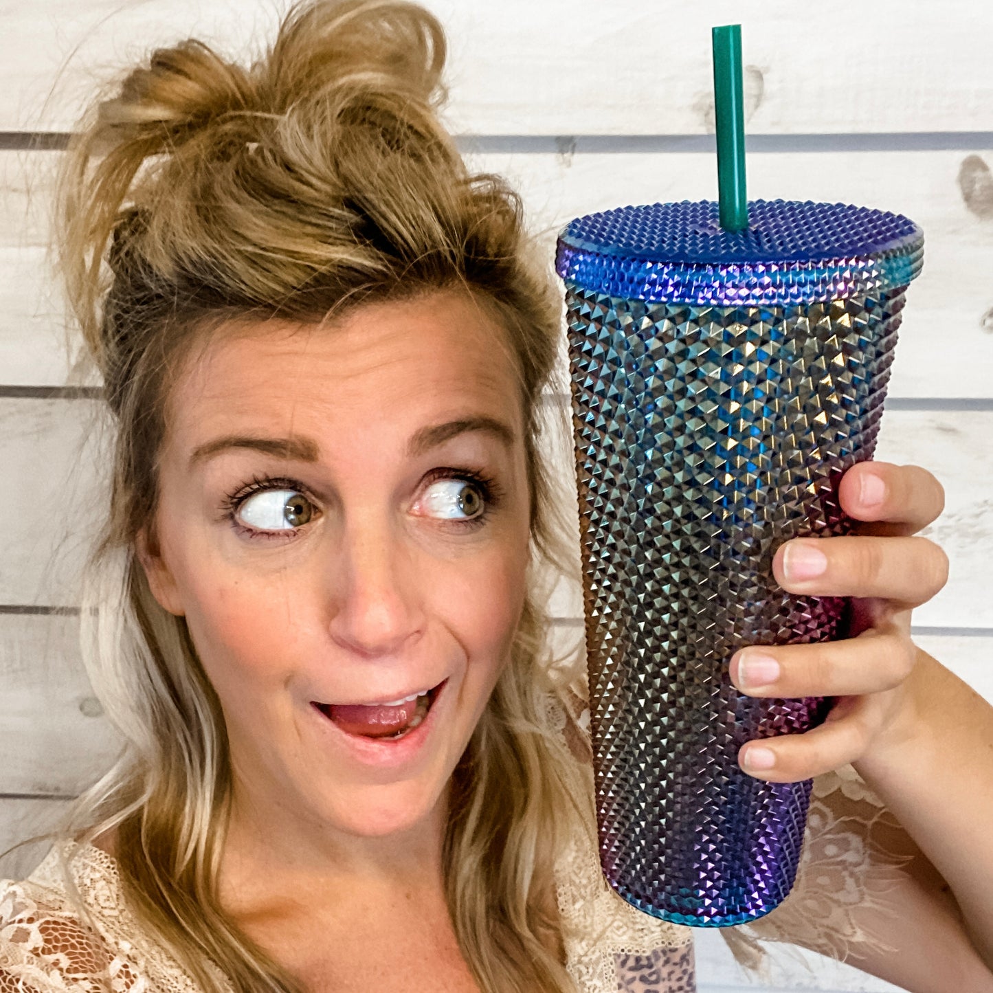 Large Navy Studded Tumbler with Straw