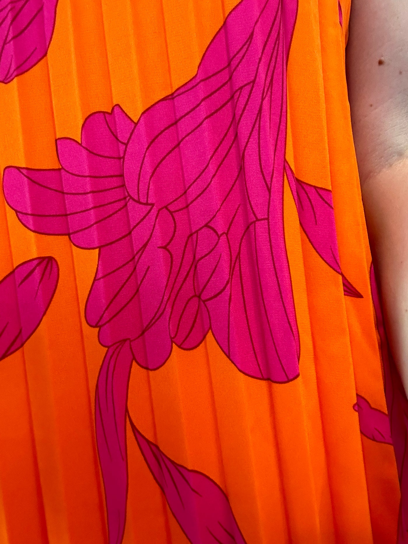 Orange Print Accordion Maxi Dress