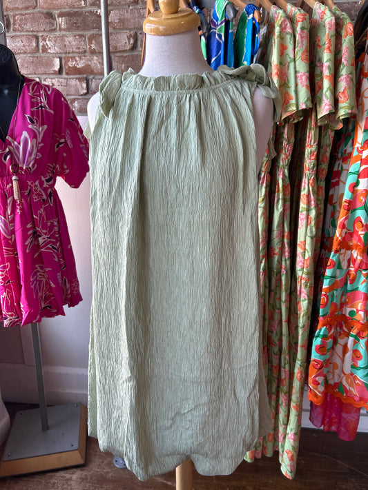 Bow Tied Shift Dress - Sage Green