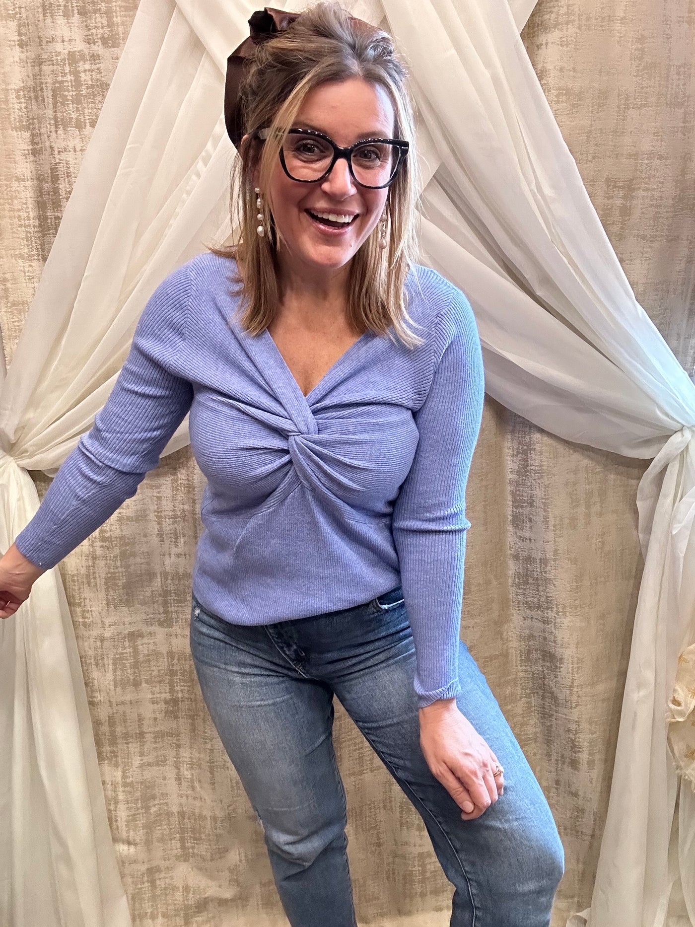 Periwinkle Twist Front Sweater