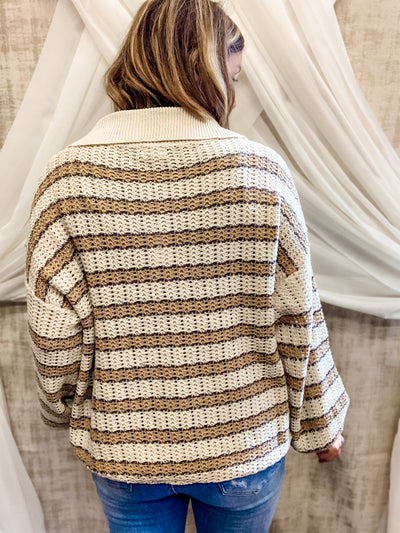 Shades of Taupe Striped Button Sweater
