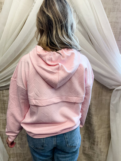 Pink Textured Hoodie with Bling Strings