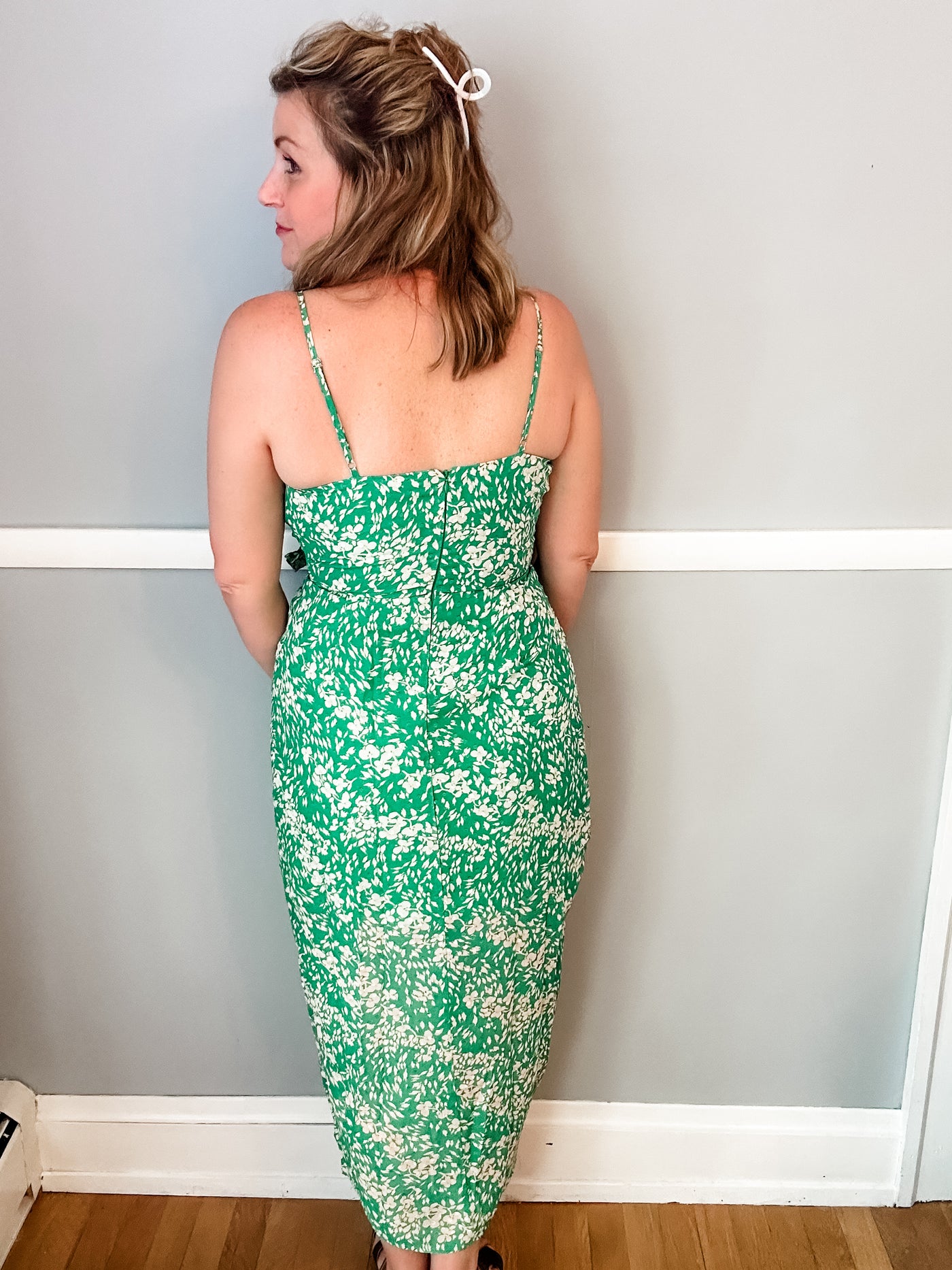 Green Swiss Dot Floral Dress