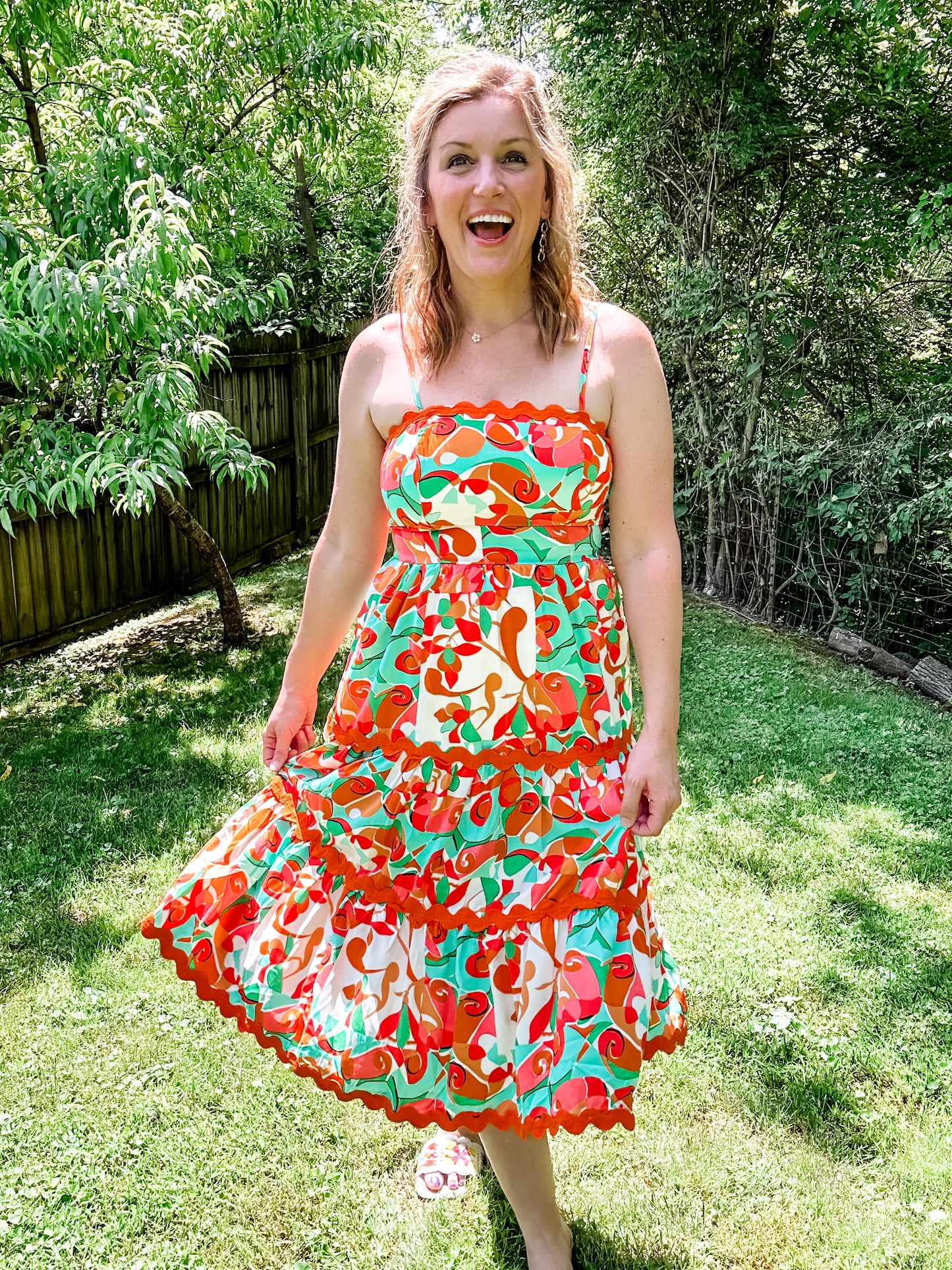 Jade and Orange Ric Rac Midi Dress
