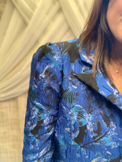Blue Metallic Thread Printed Blazer
