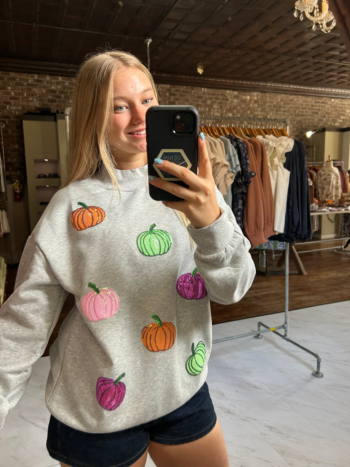 Sequin Pumpkin Mockneck