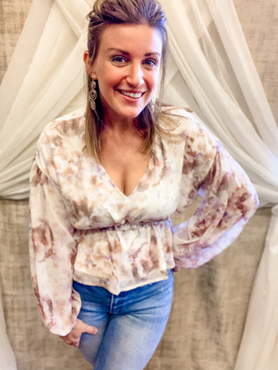 Cream Print Peplum Top