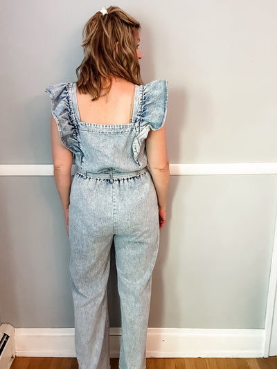 Denim Jumpsuit with Flutter Sleeves