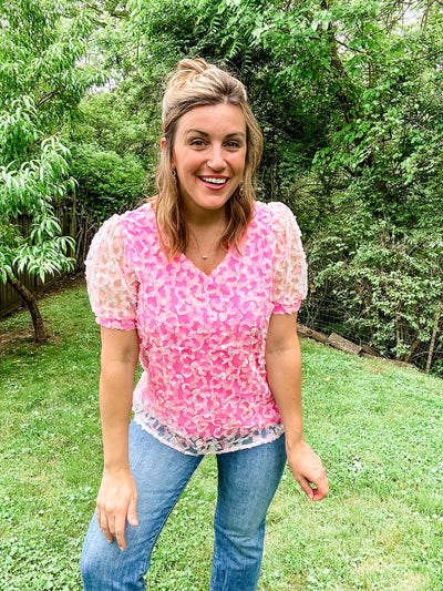 Pink Mesh Flower Top