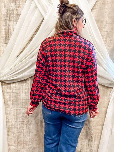 Red and Black Houndstooth Quarter Zip