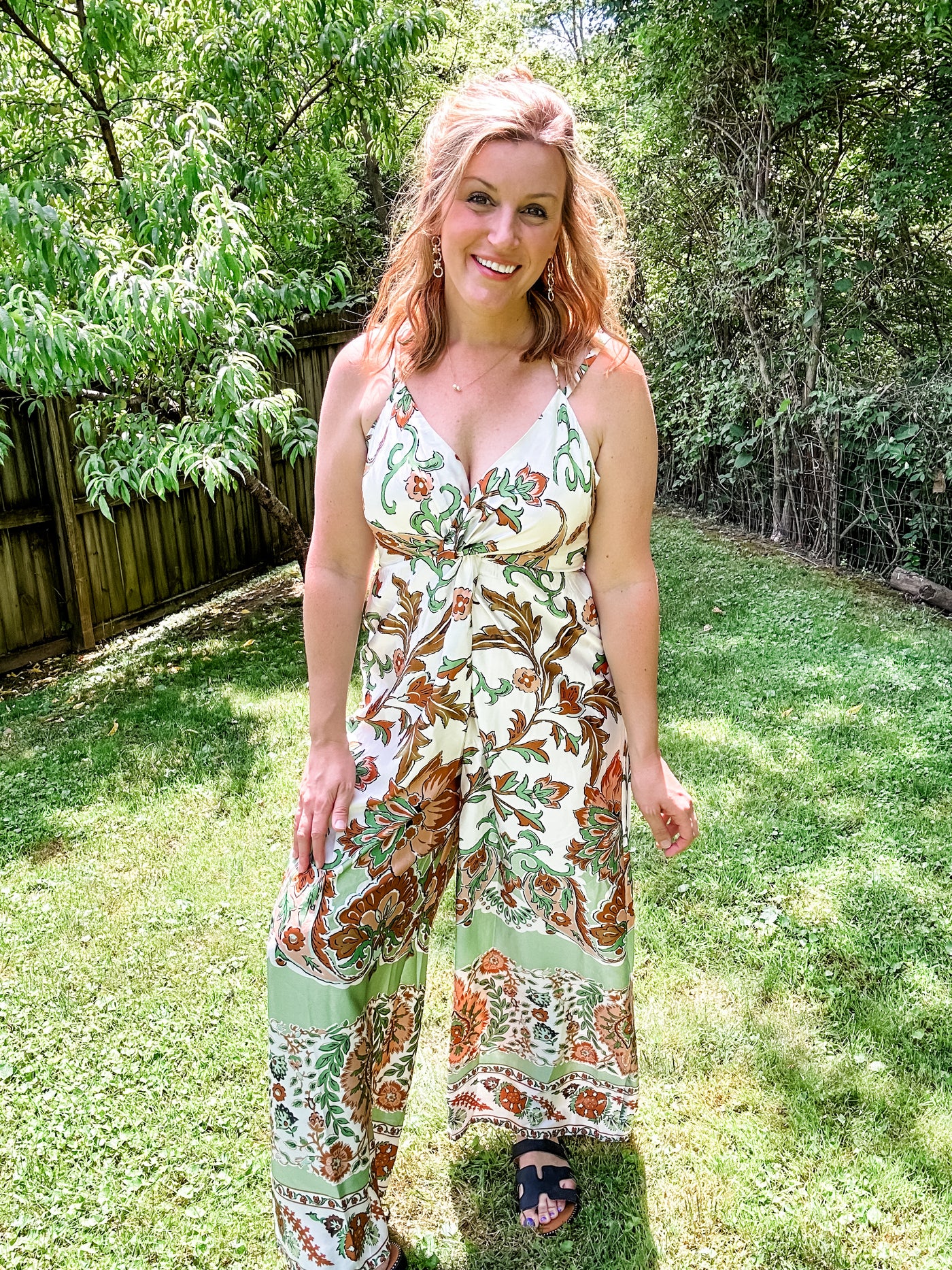 Green Print Silky Jumpsuit