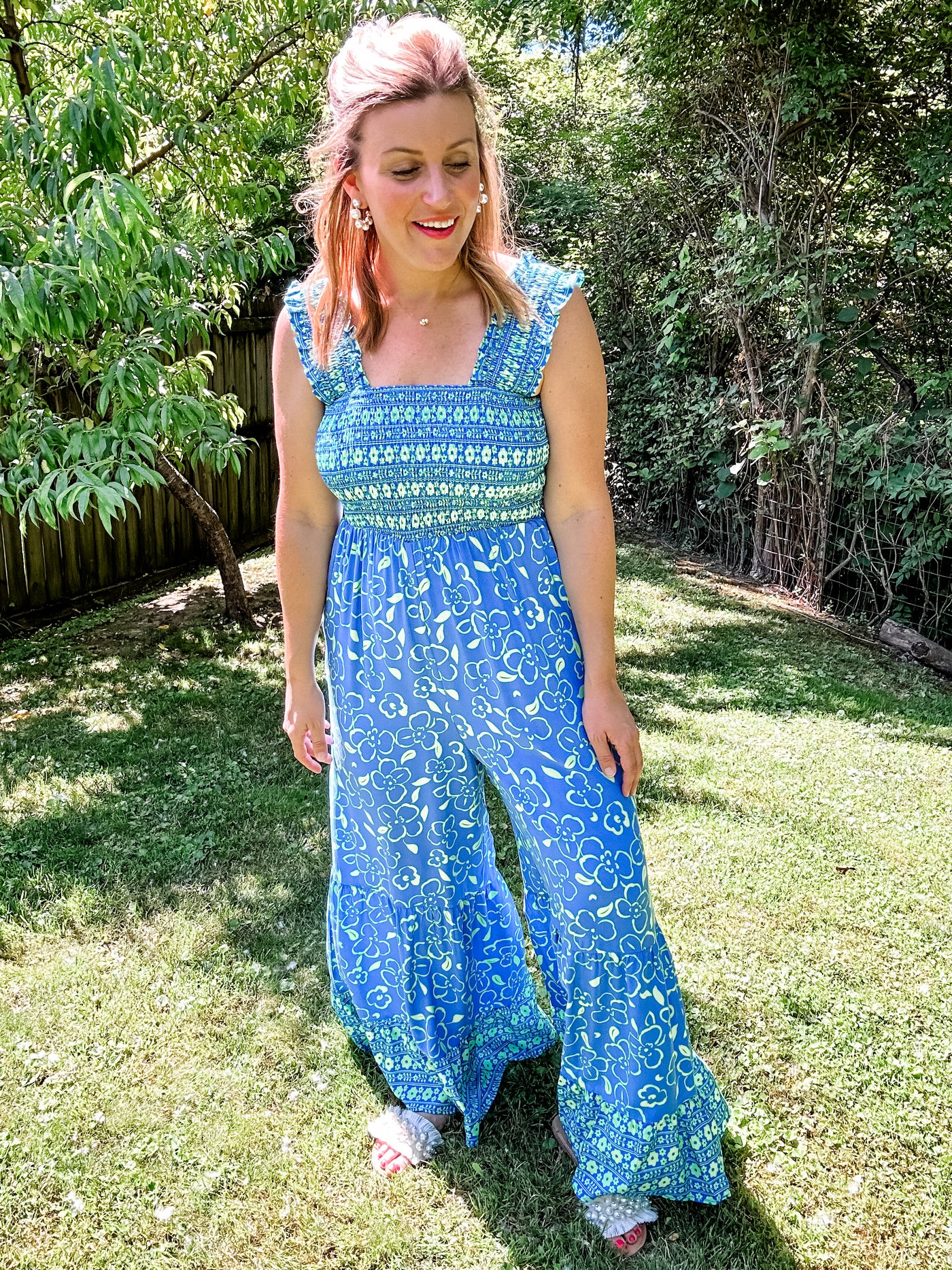 Green and Blue Floral Jumpsuit