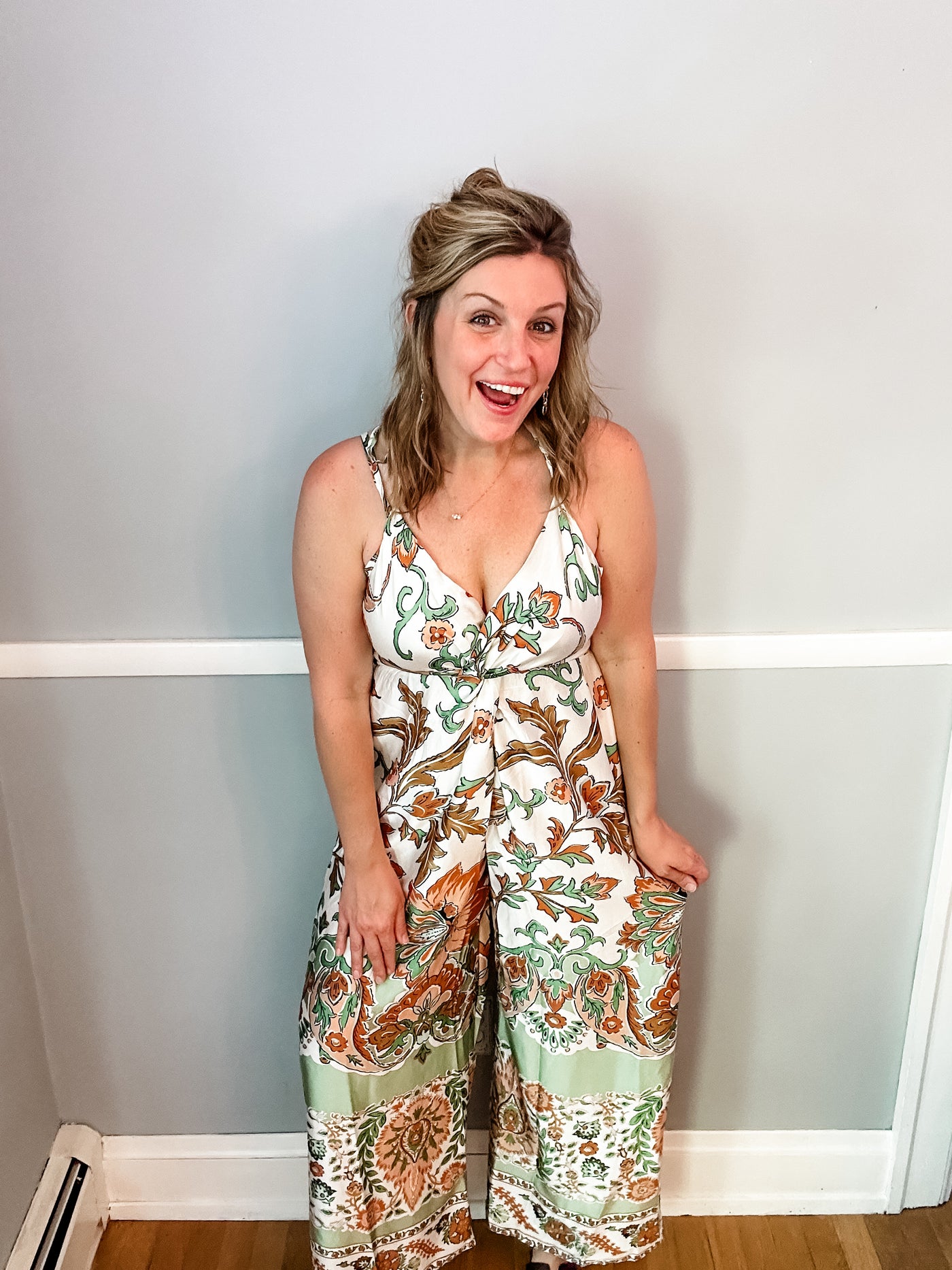 Green Print Silky Jumpsuit