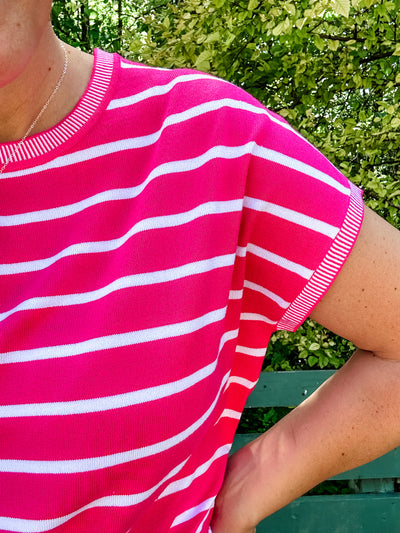 Hot Pink and White Striped Knit Top