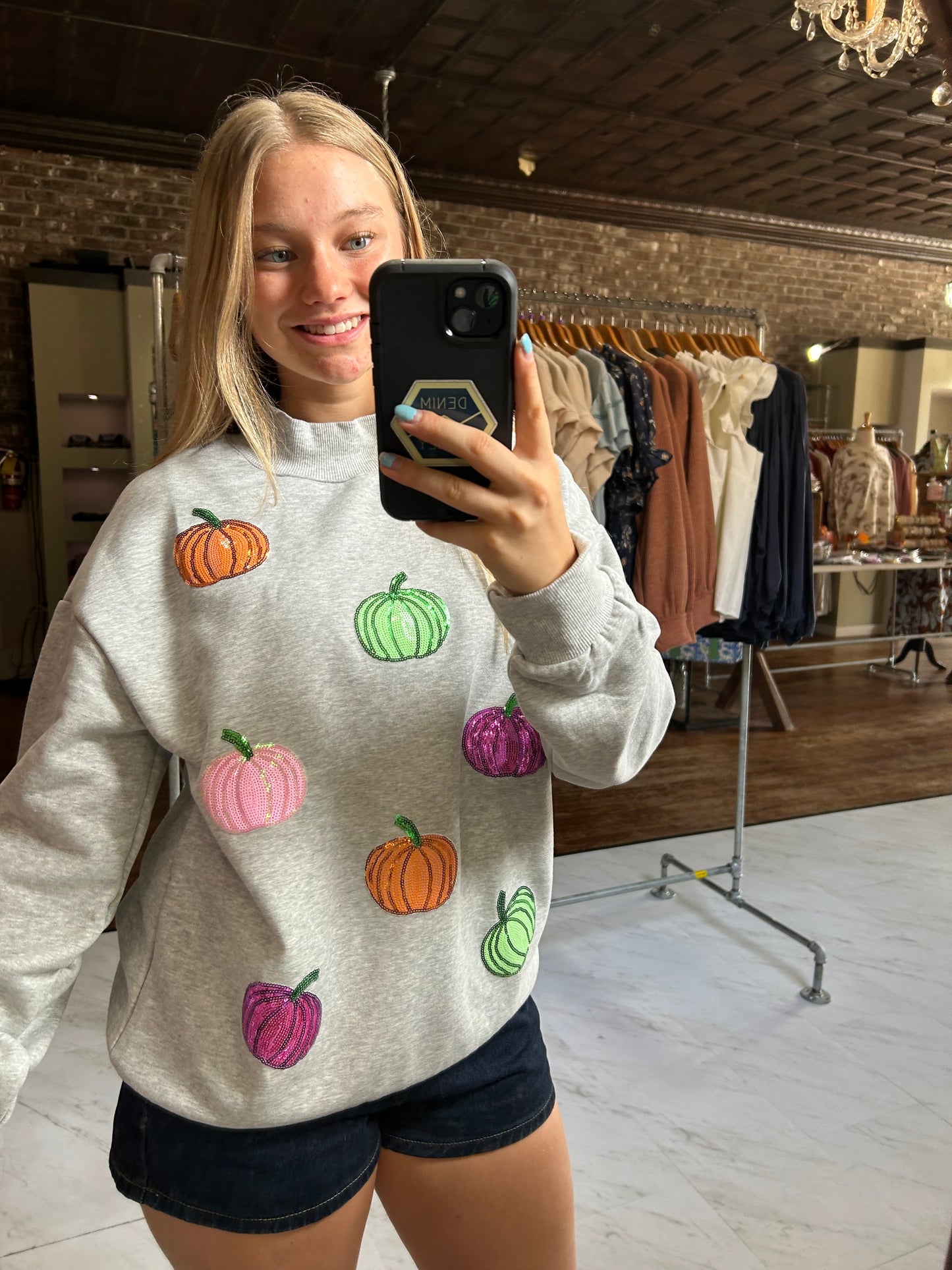 Sequin Pumpkin Mockneck