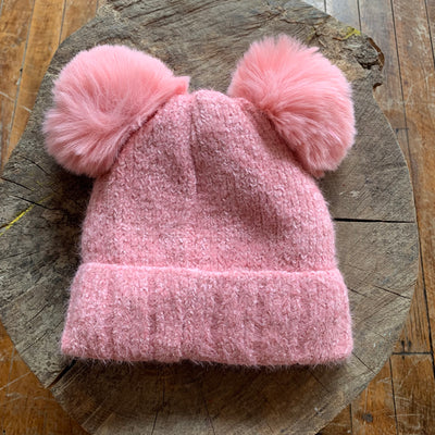 Pink Double Pom Cozy Hat (beanie)
