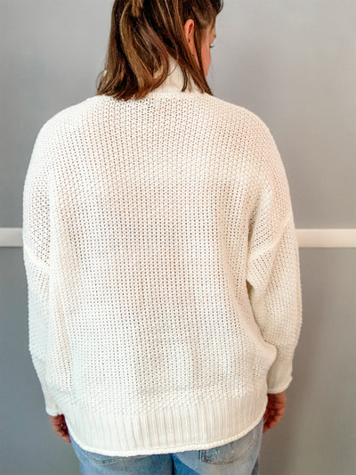 Ivory Open Knit Mock Neck Sweater