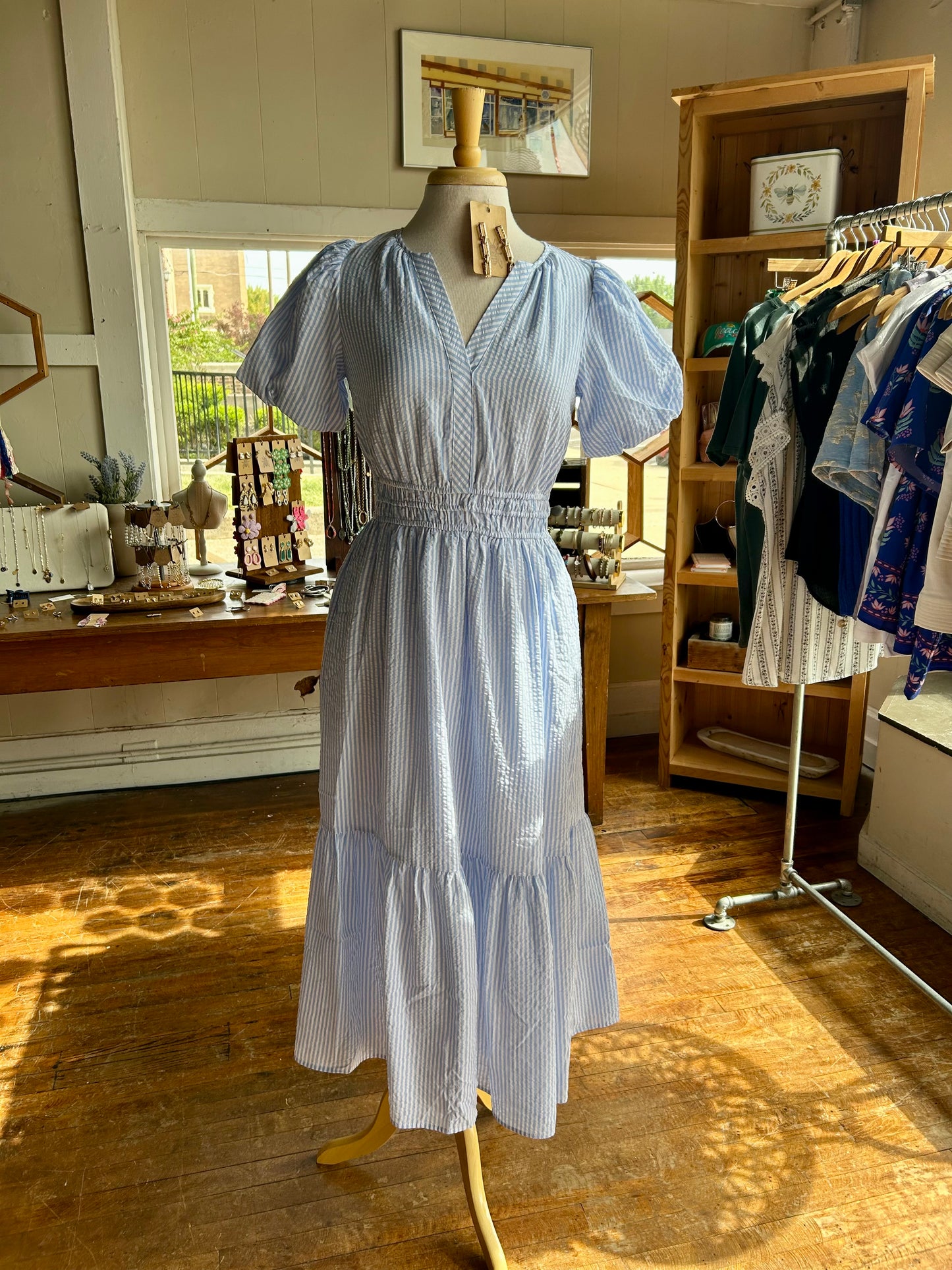 Tracey Dress | Blue + White; Trellis Tiles Blue