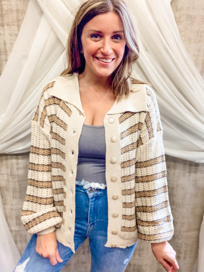 Shades of Taupe Striped Button Sweater
