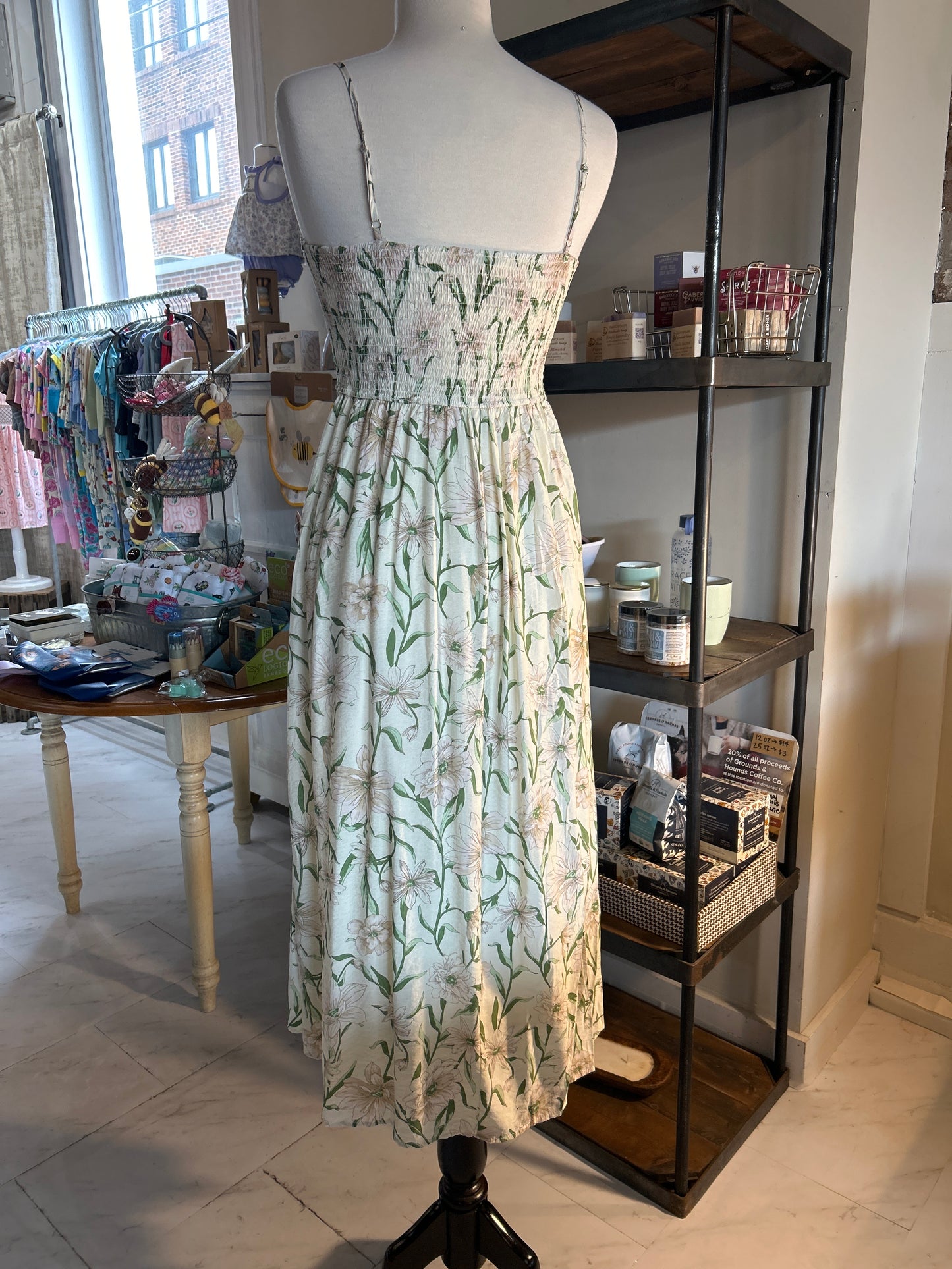 Floral Smocked Spaghetti Strap Midi Sundress - Ivory