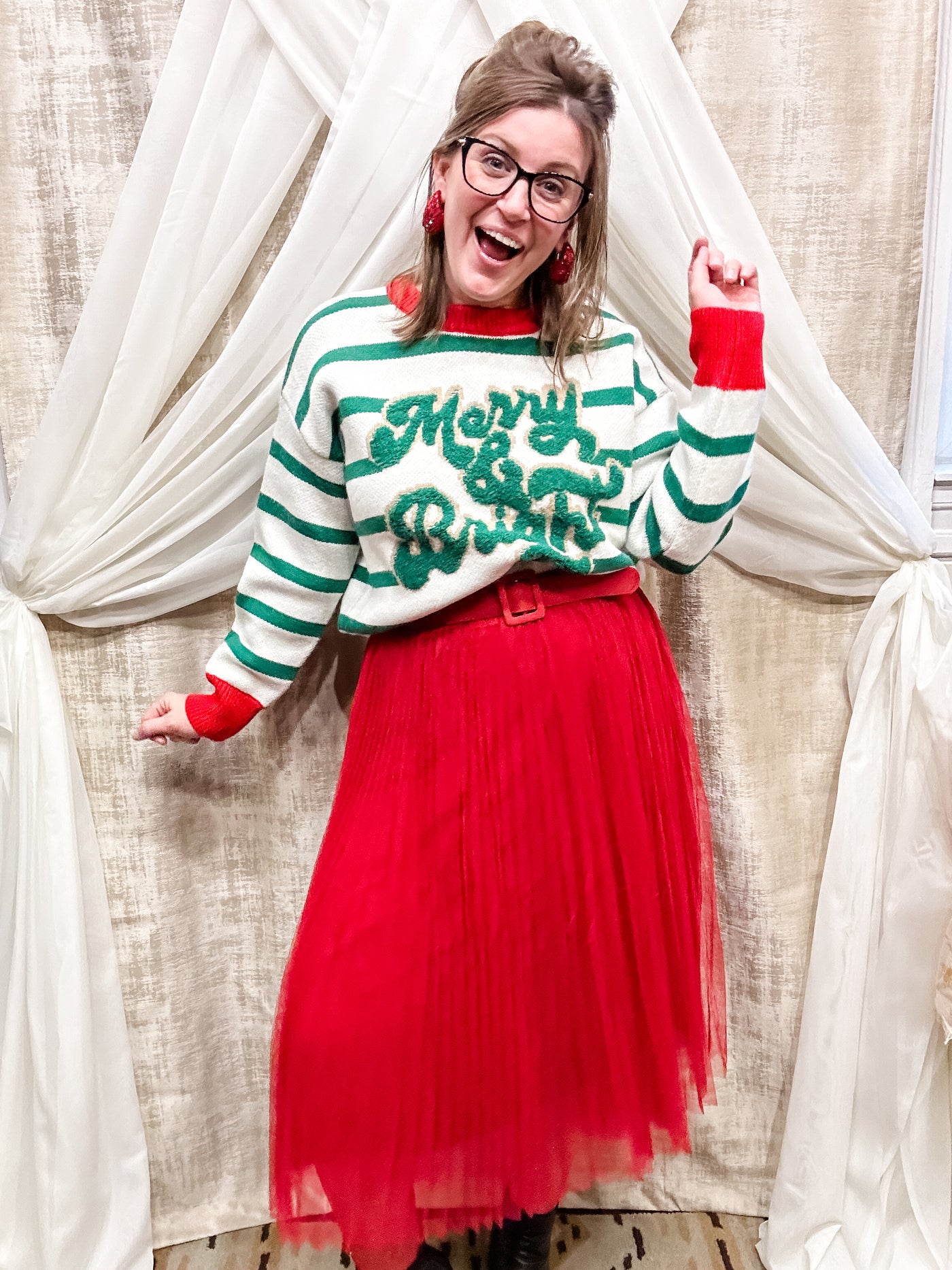 Red Tulle Skirt with Belt